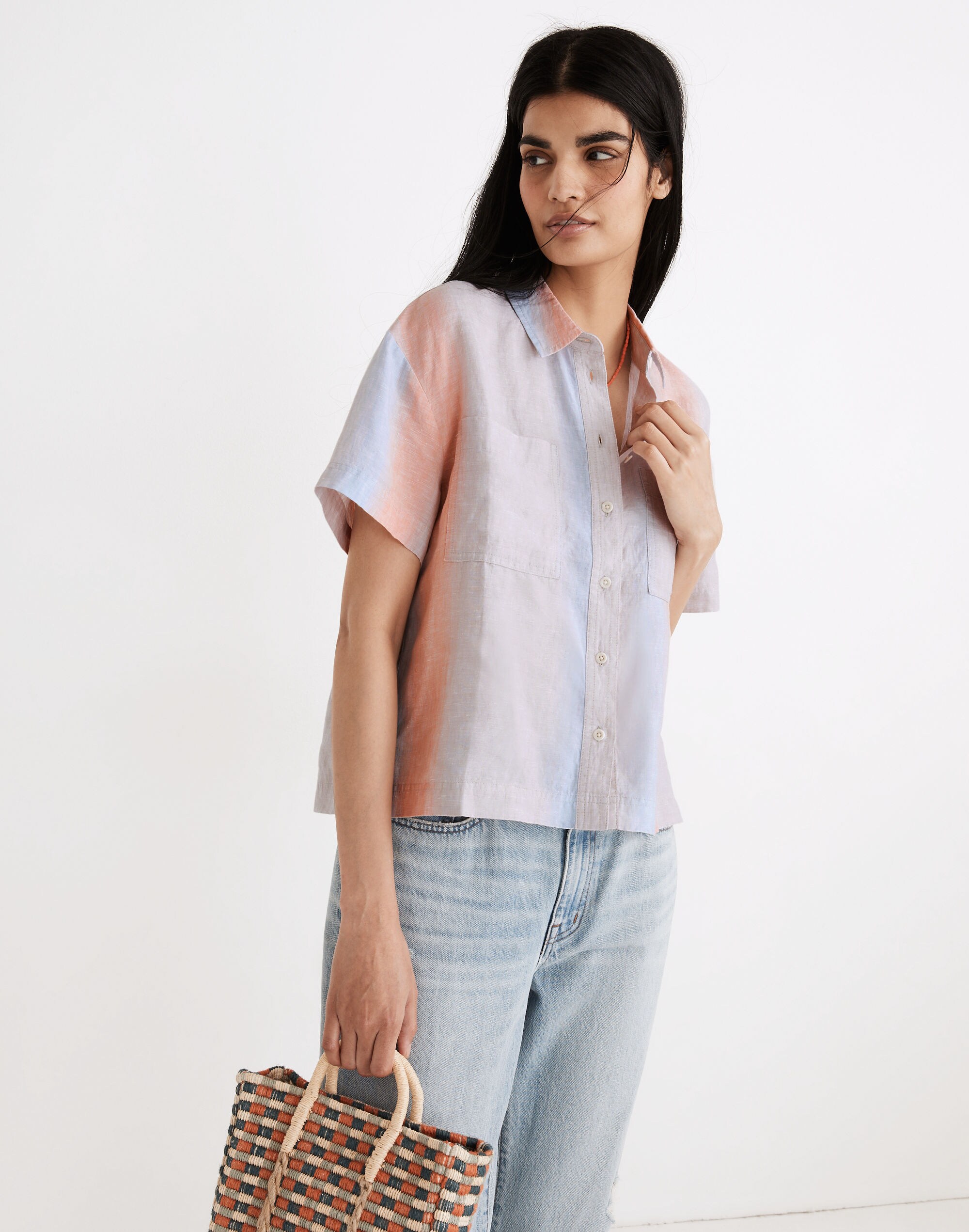 Linen Beachside Shirt in Ombr&eacute; Stripe
