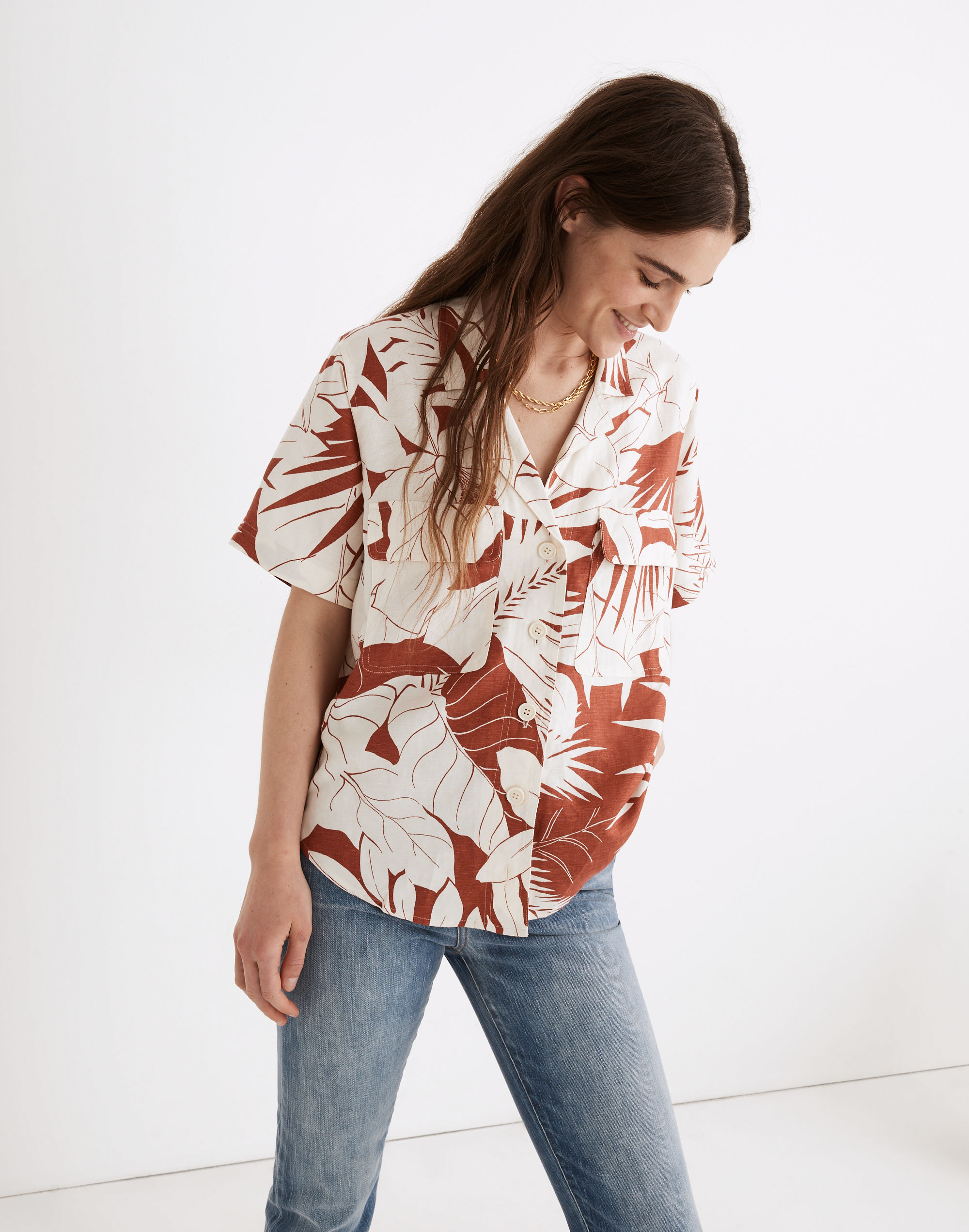 Linen-Blend Medina Shirt in Tropical Vacation
