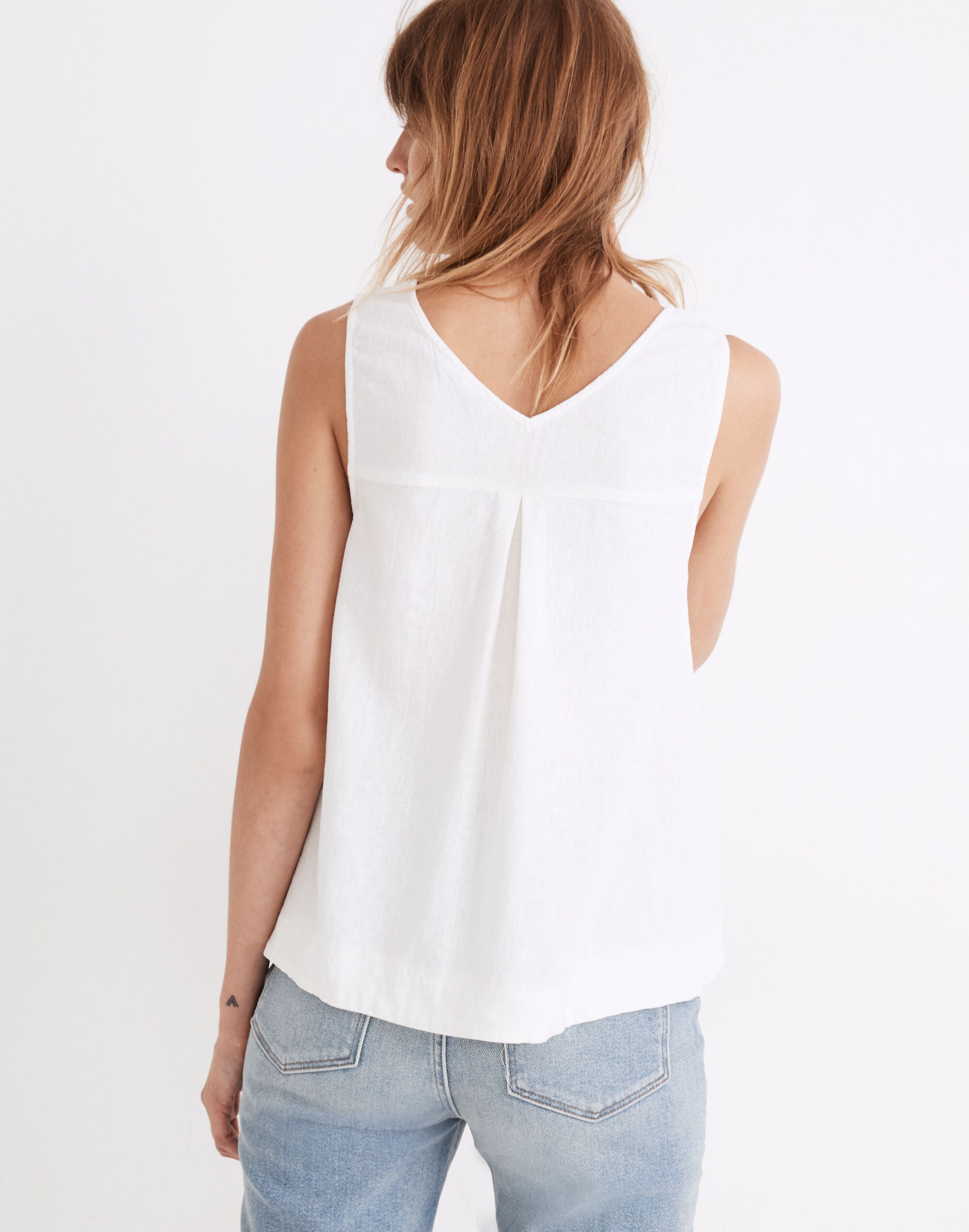 Linen-Blend Side-Button Tank Top