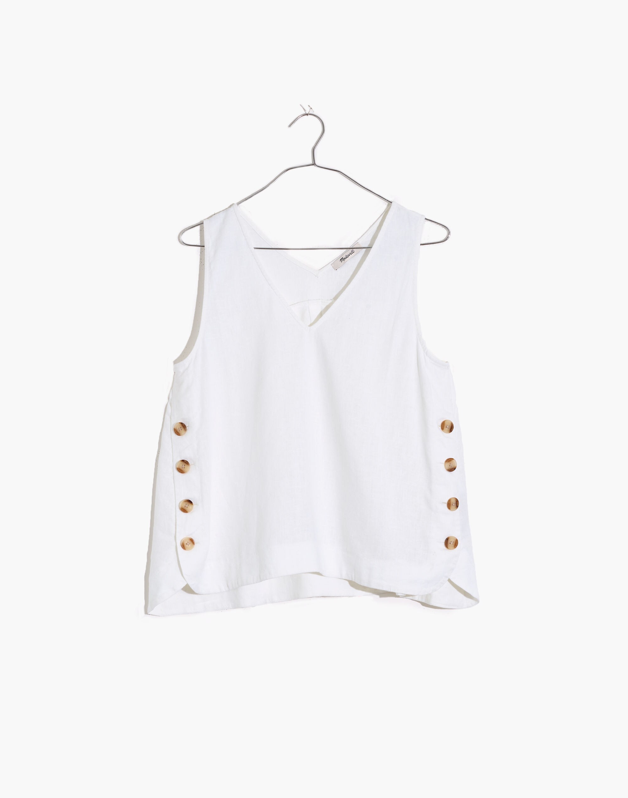 Linen-Blend Side-Button Tank Top