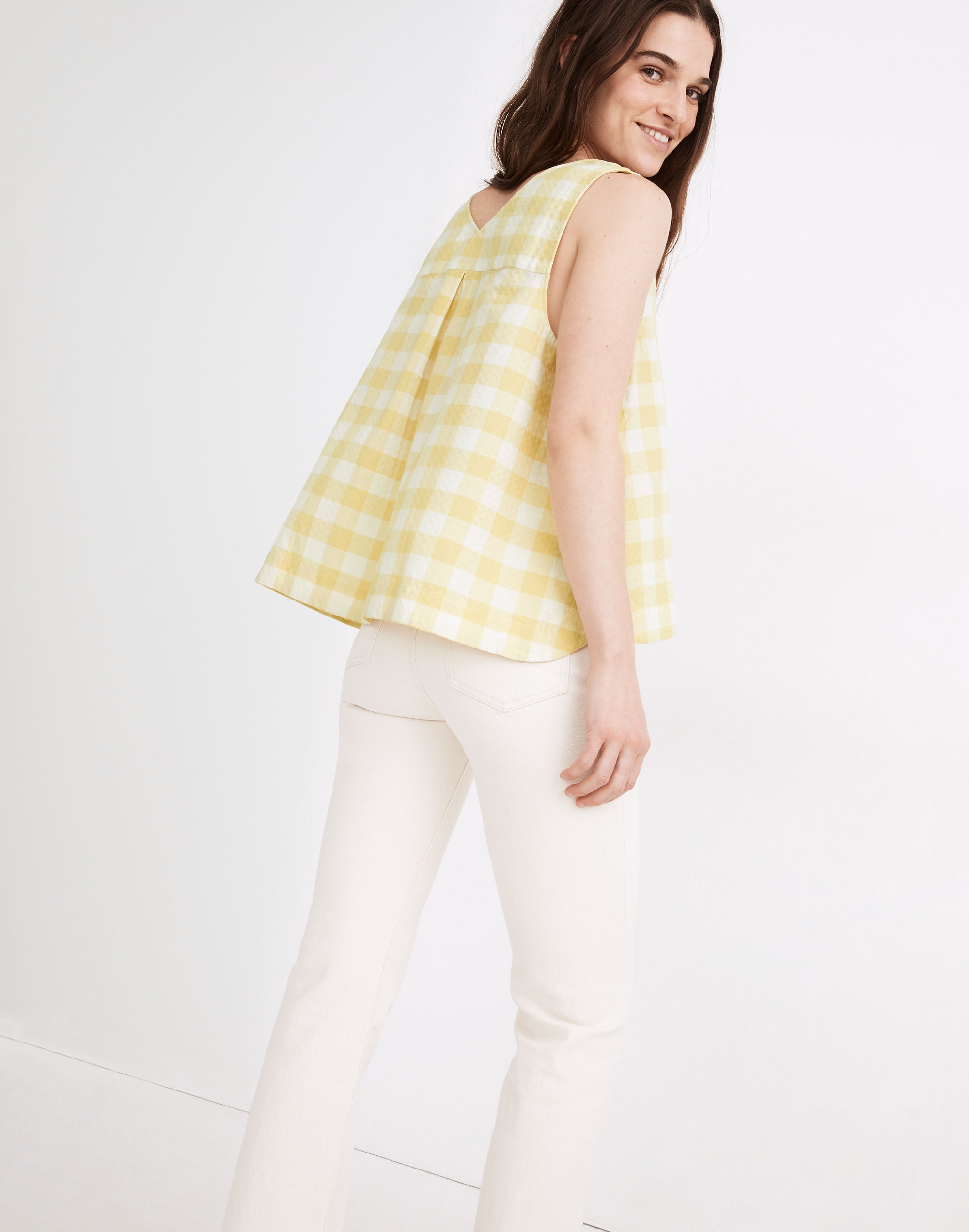 Side-Button Tank Top in Gingham Check