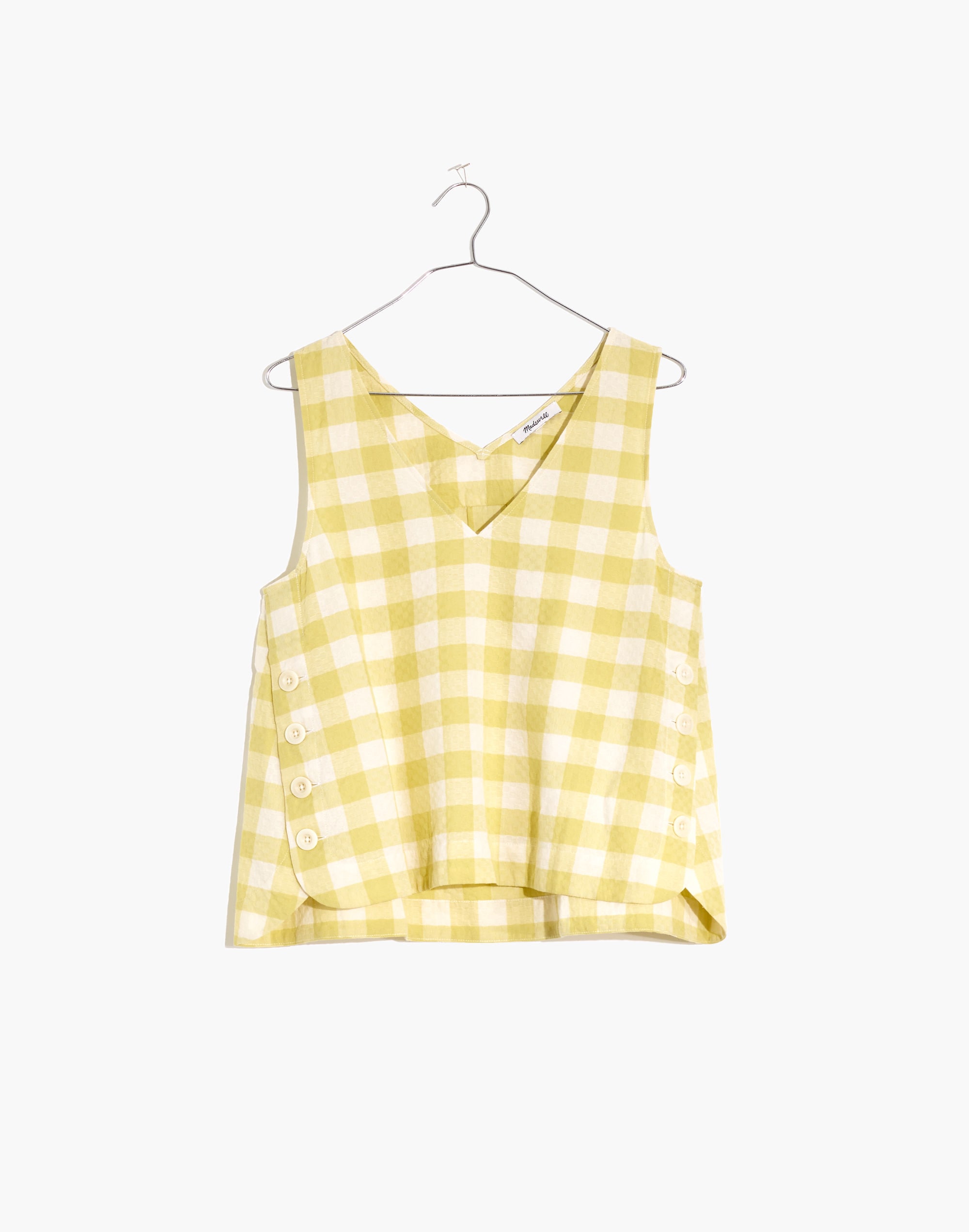 Side-Button Tank Top in Gingham Check