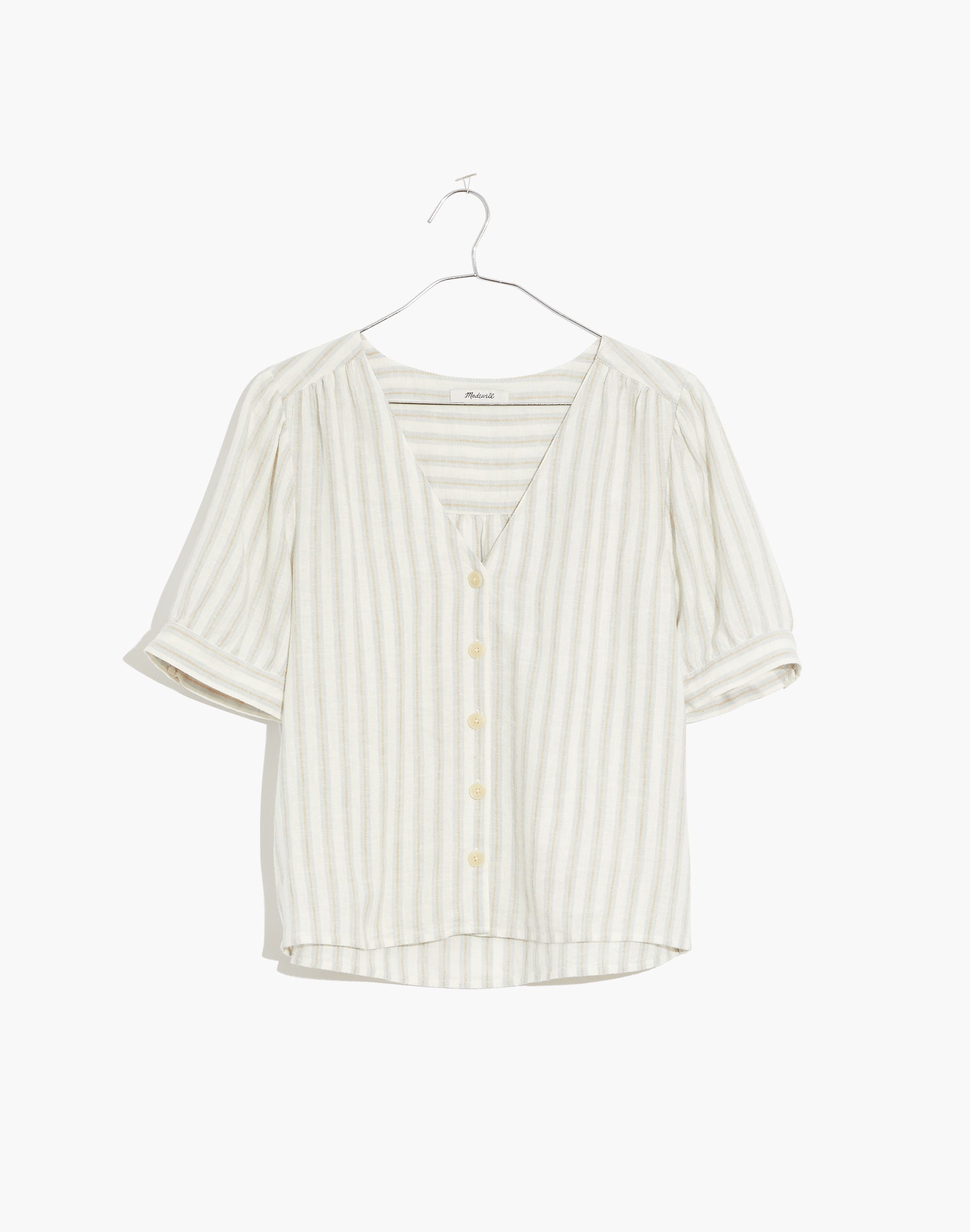 Linen-Blend Plaza Button-Front Shirt in Devon Stripe