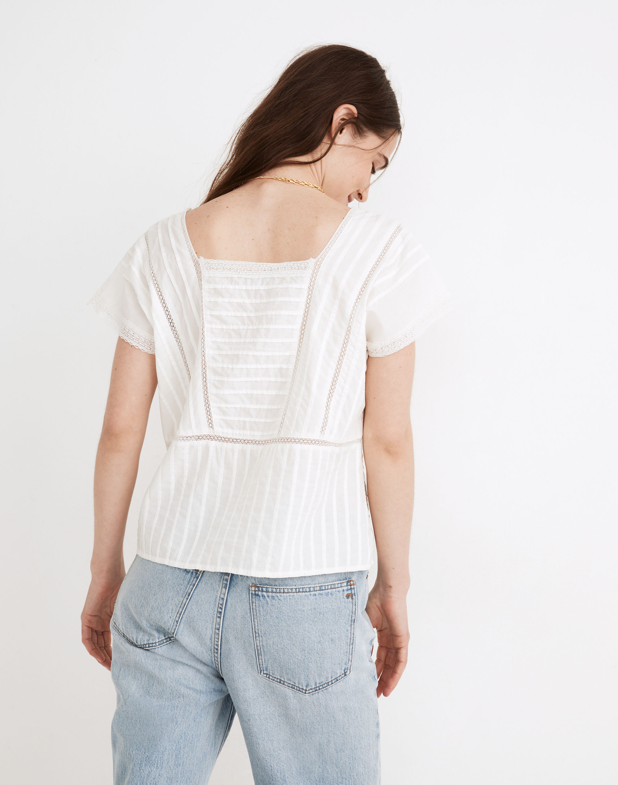 Lace-Inset Pintuck Top