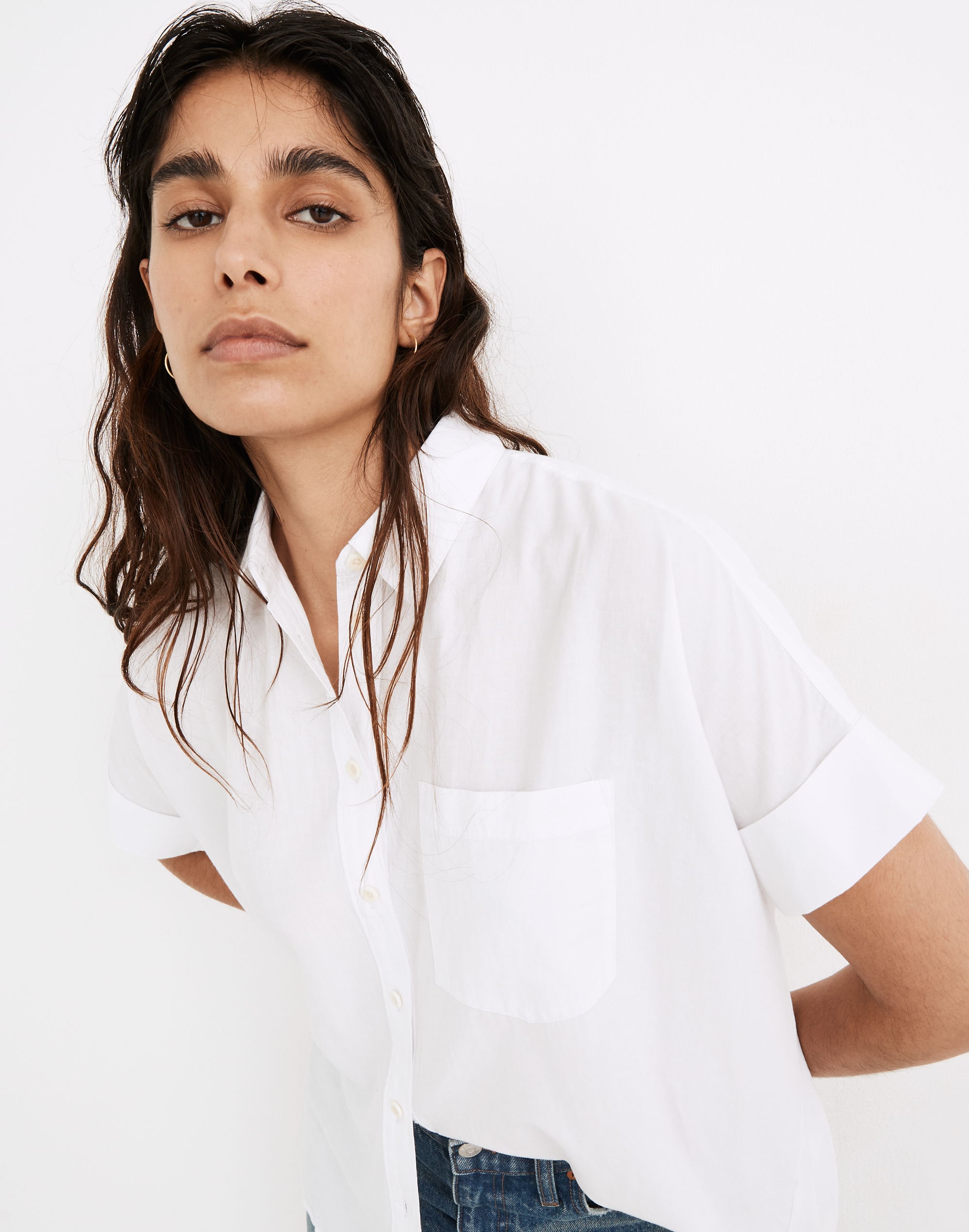 Linen-Blend Courier Pleat-Back Shirt
