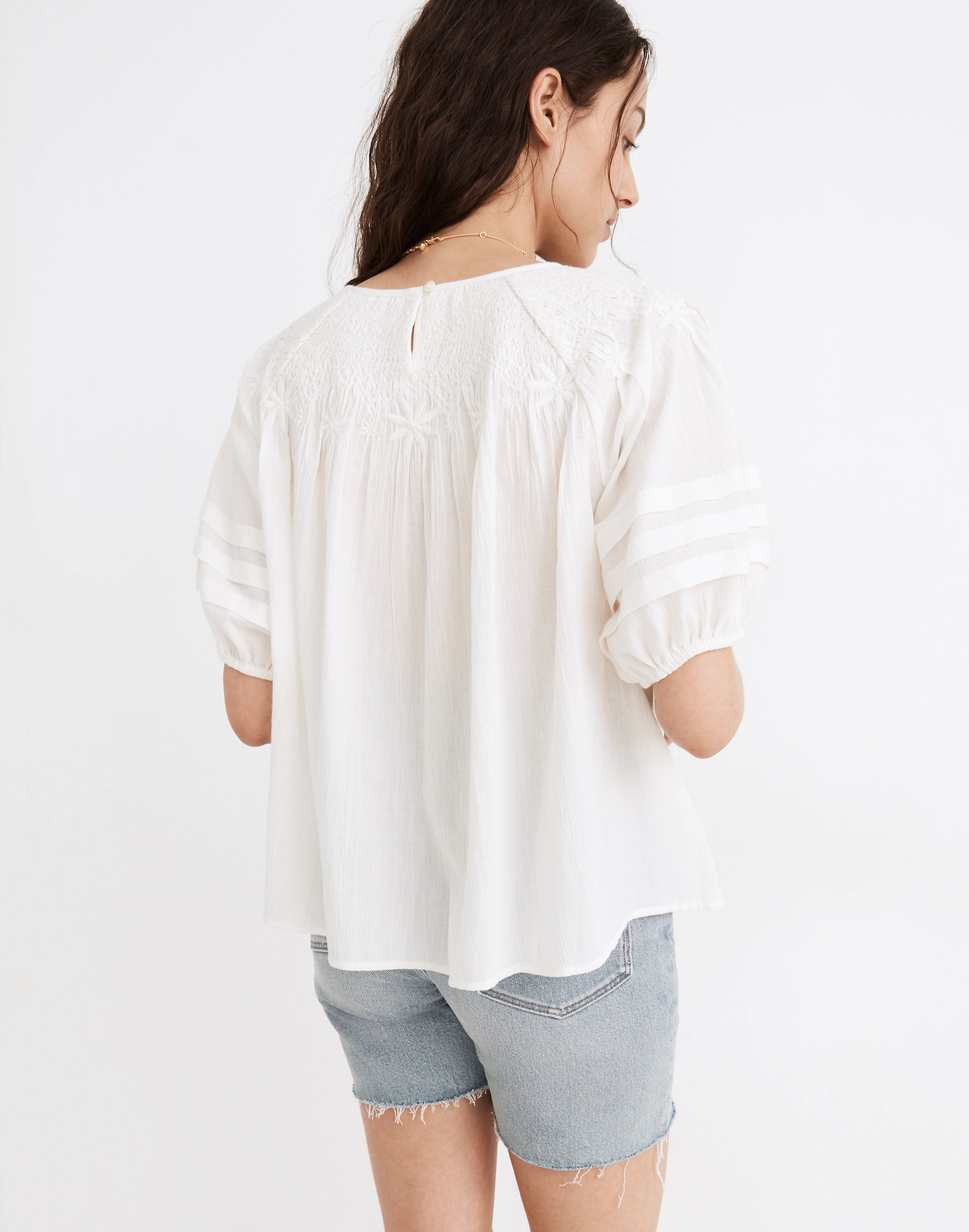 Embroidered Smocked Top