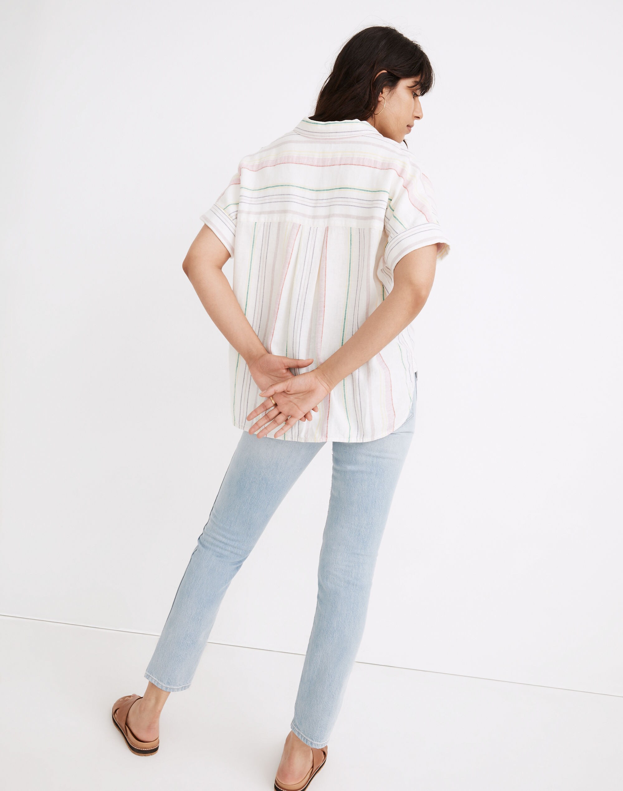 Linen-Blend Daily Shirt in Rainbow Stripe