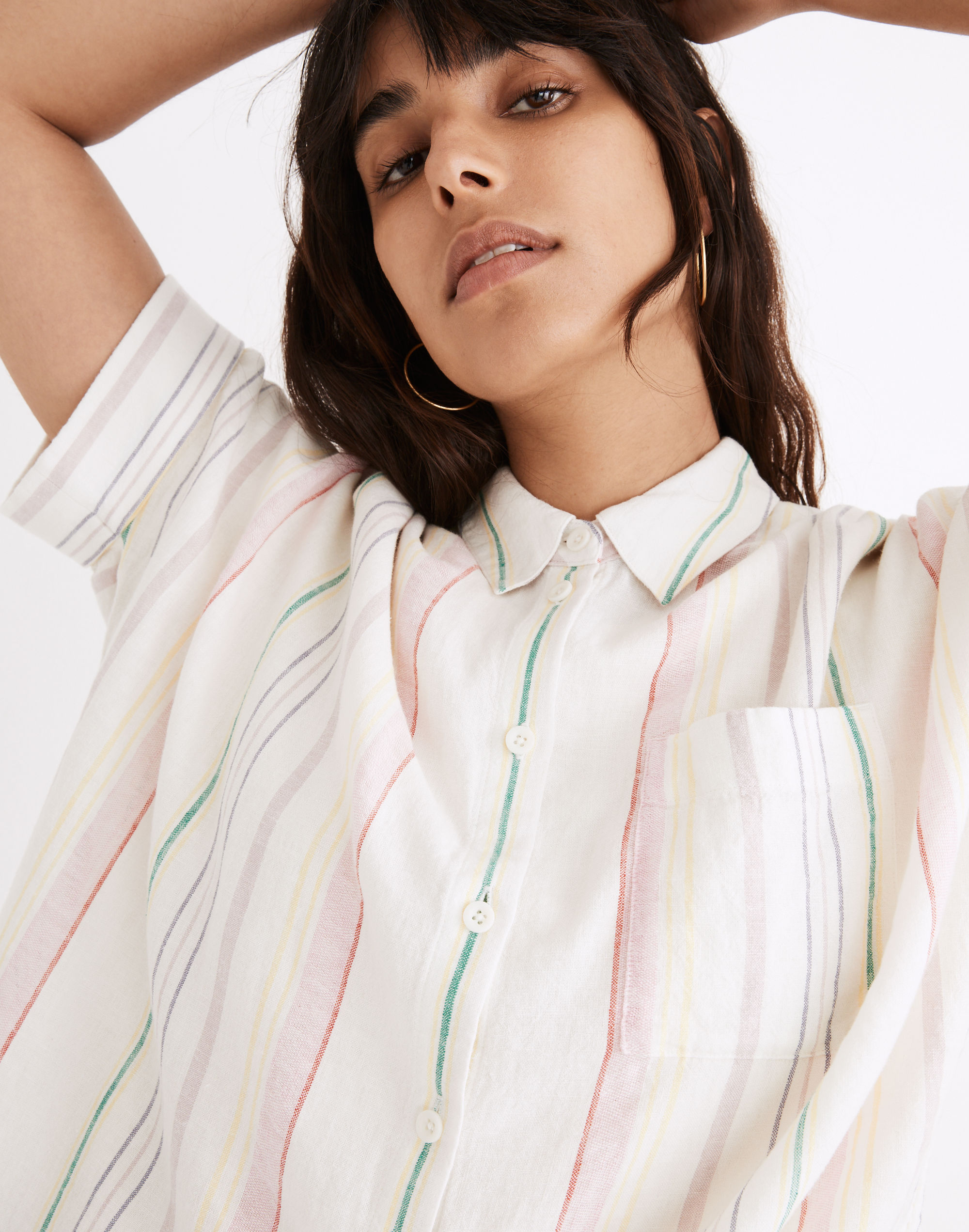 Linen-Blend Daily Shirt in Rainbow Stripe