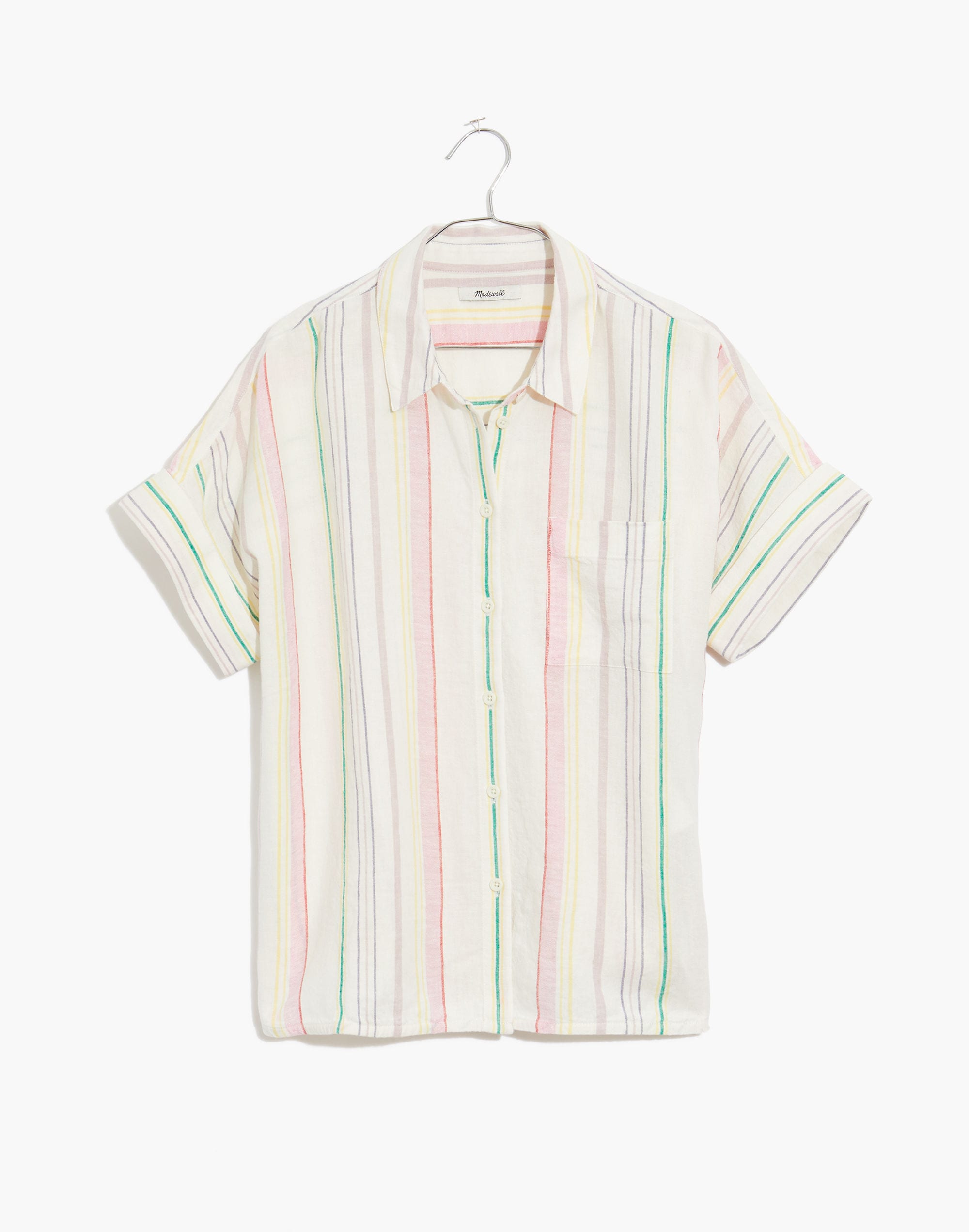 Linen-Blend Daily Shirt in Rainbow Stripe