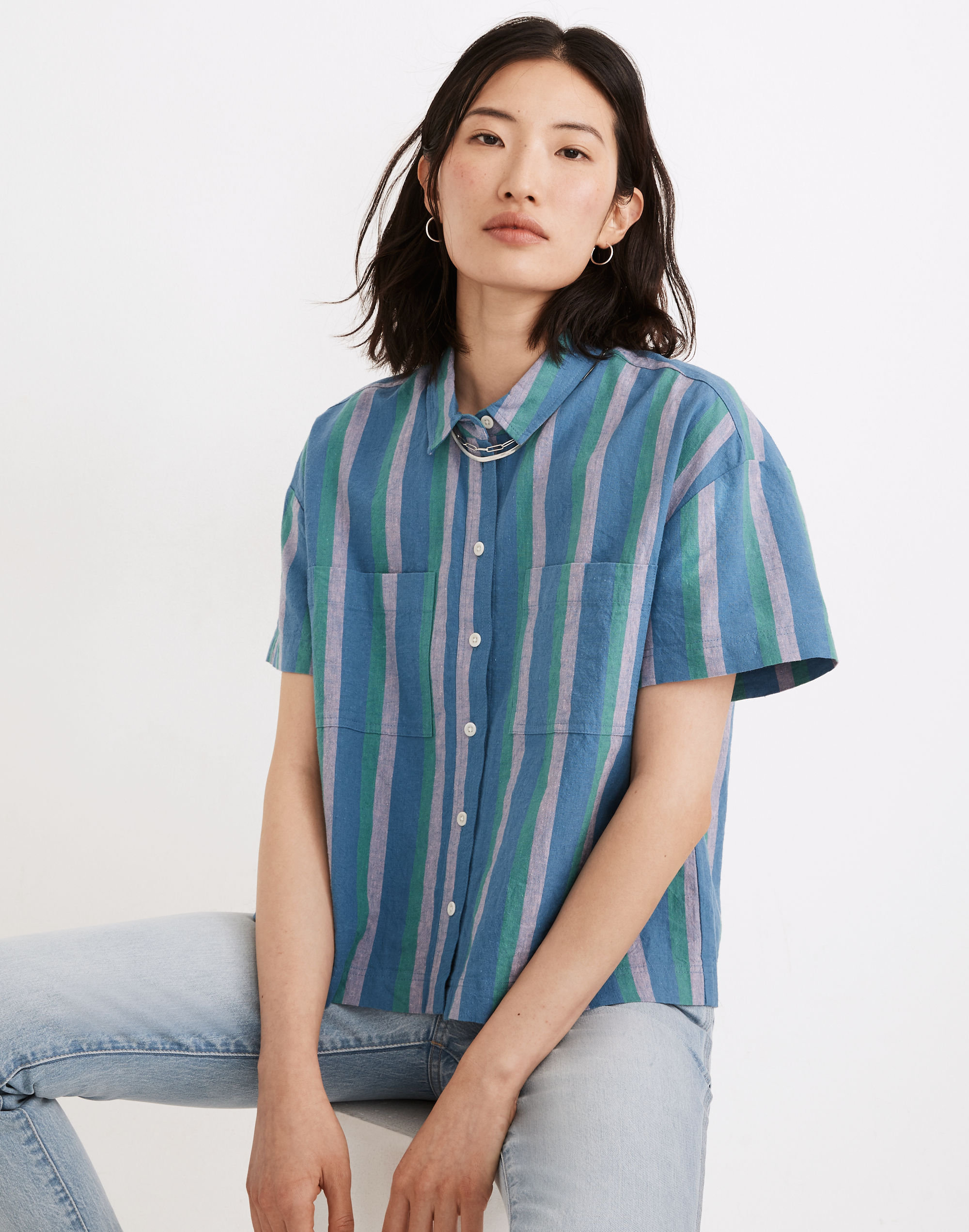 linen-cotton beachside shirt in daly stripe