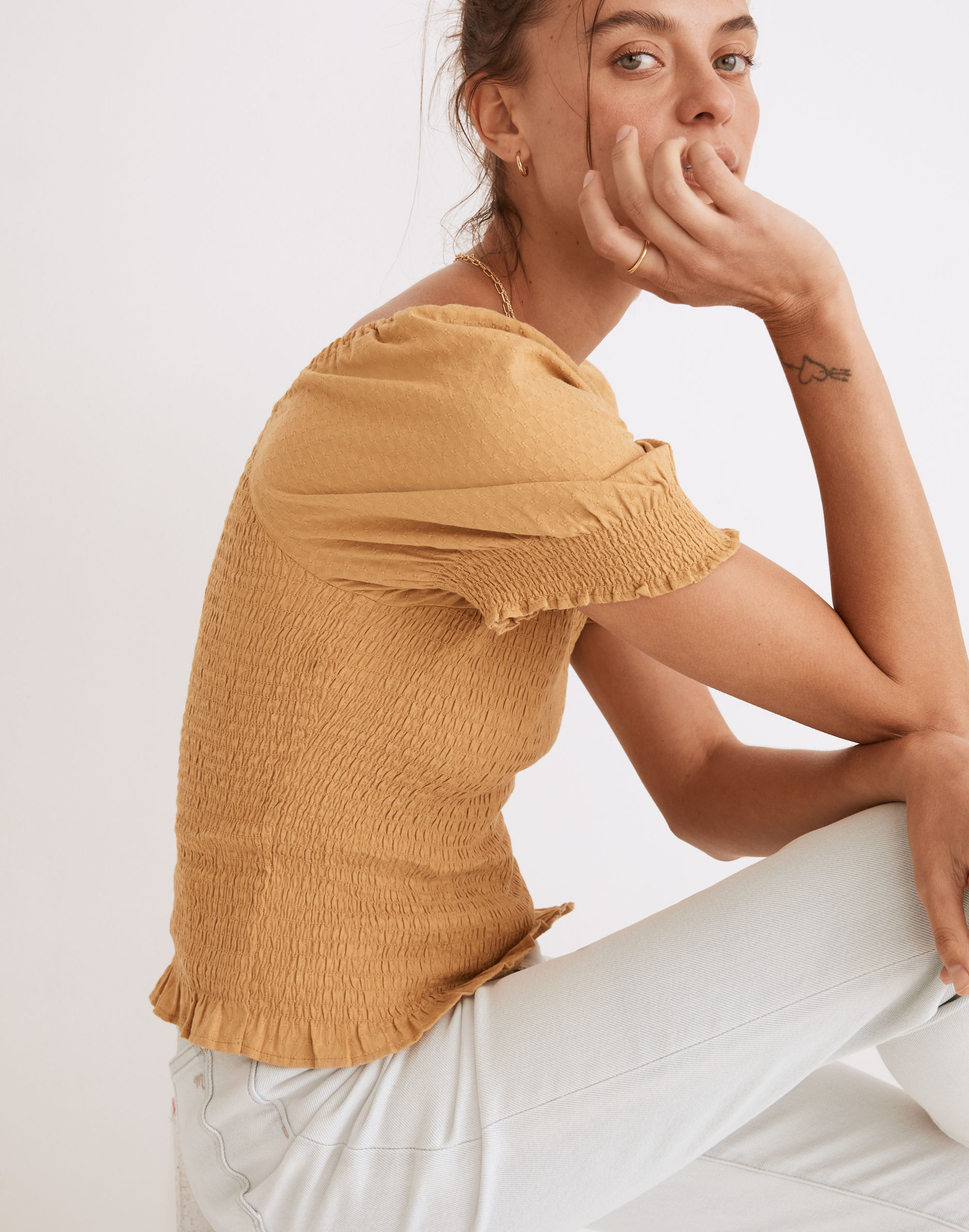 Lucie Puff-Sleeve Smocked Bodice Top