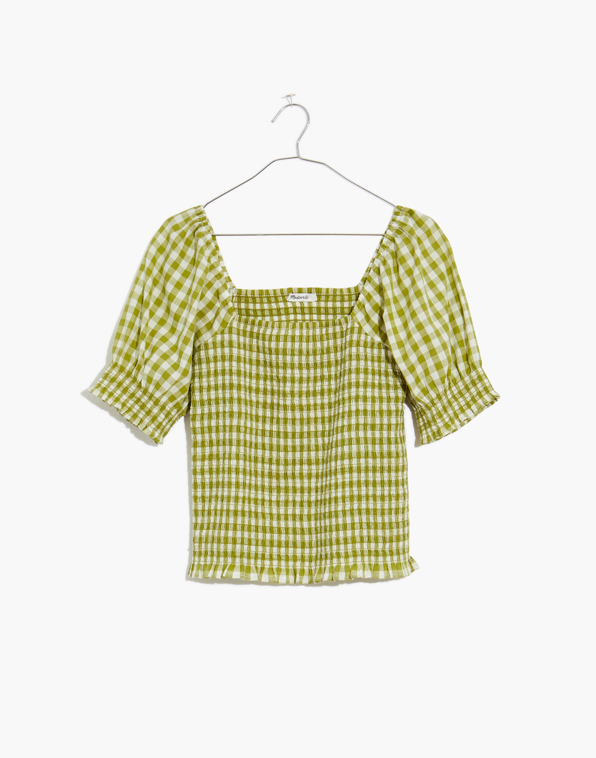 Lucie Puff-Sleeve Smocked Bodice Top in Gingham Check | Madewell