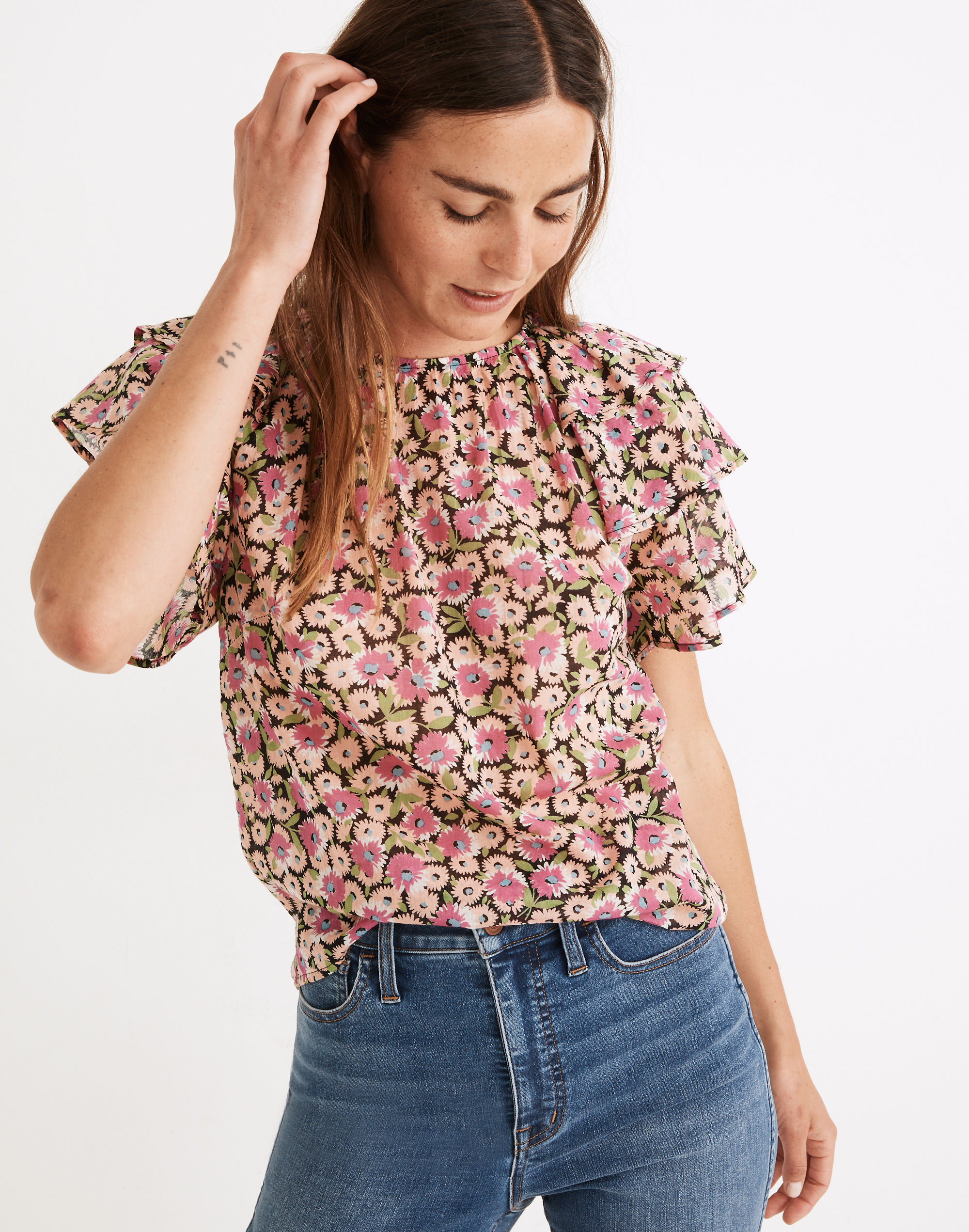 Banjanan Ruffled Andrea Top in Flower Carpet