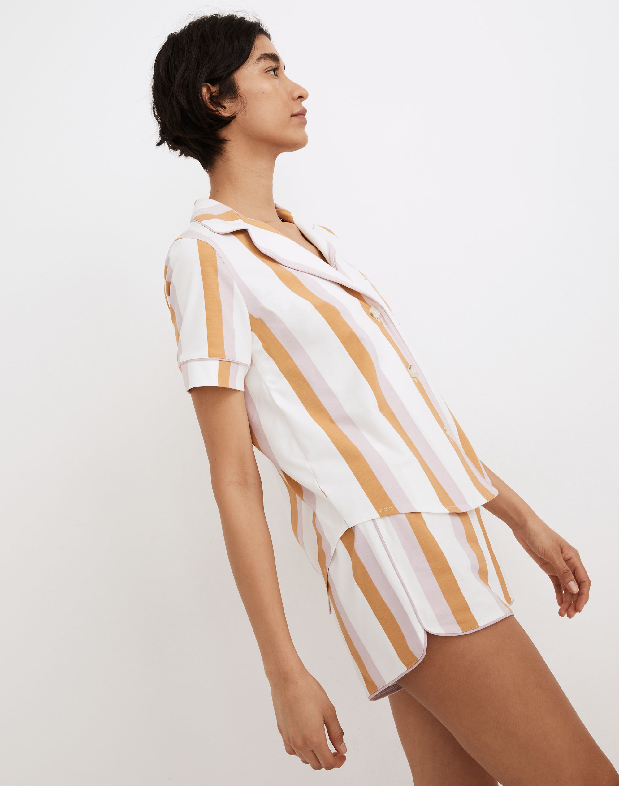 Knit Bedtime Short-Sleeve Pajama Top in Peacham Stripe