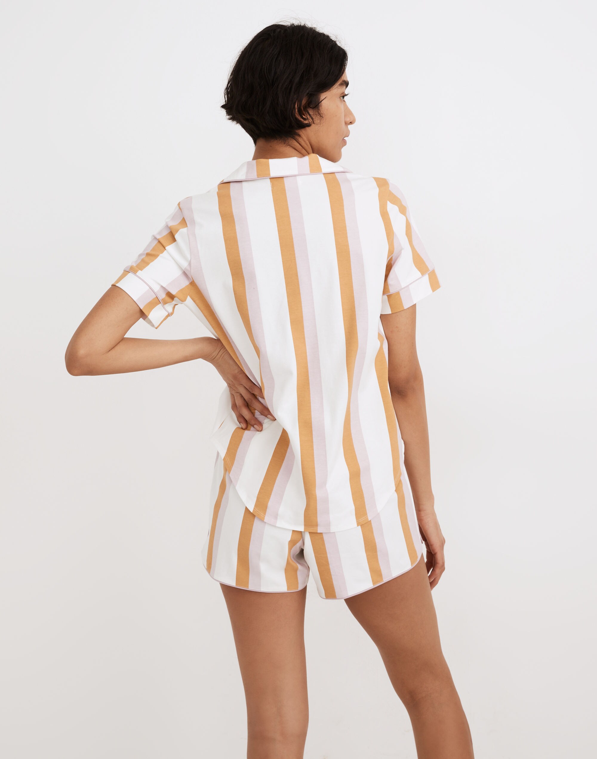 Knit Bedtime Short-Sleeve Pajama Top in Peacham Stripe