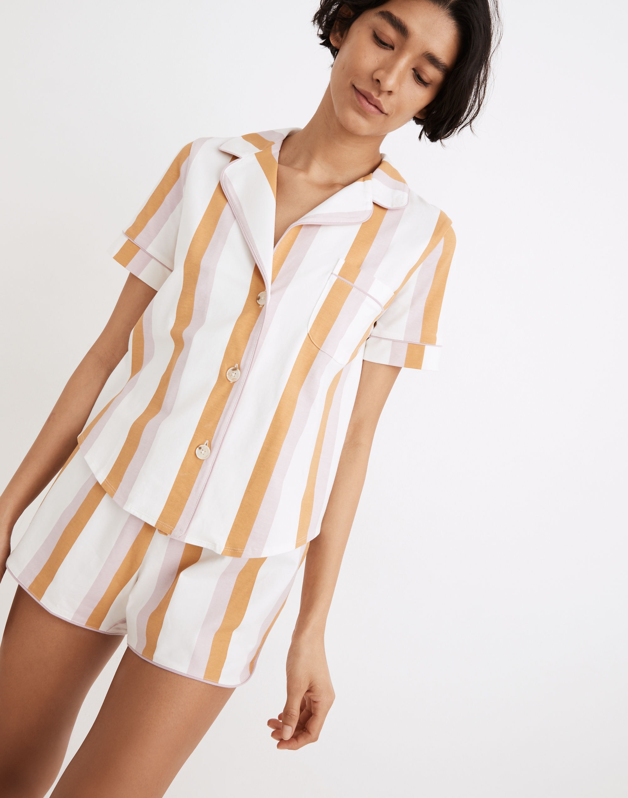 Knit Bedtime Short-Sleeve Pajama Top in Peacham Stripe