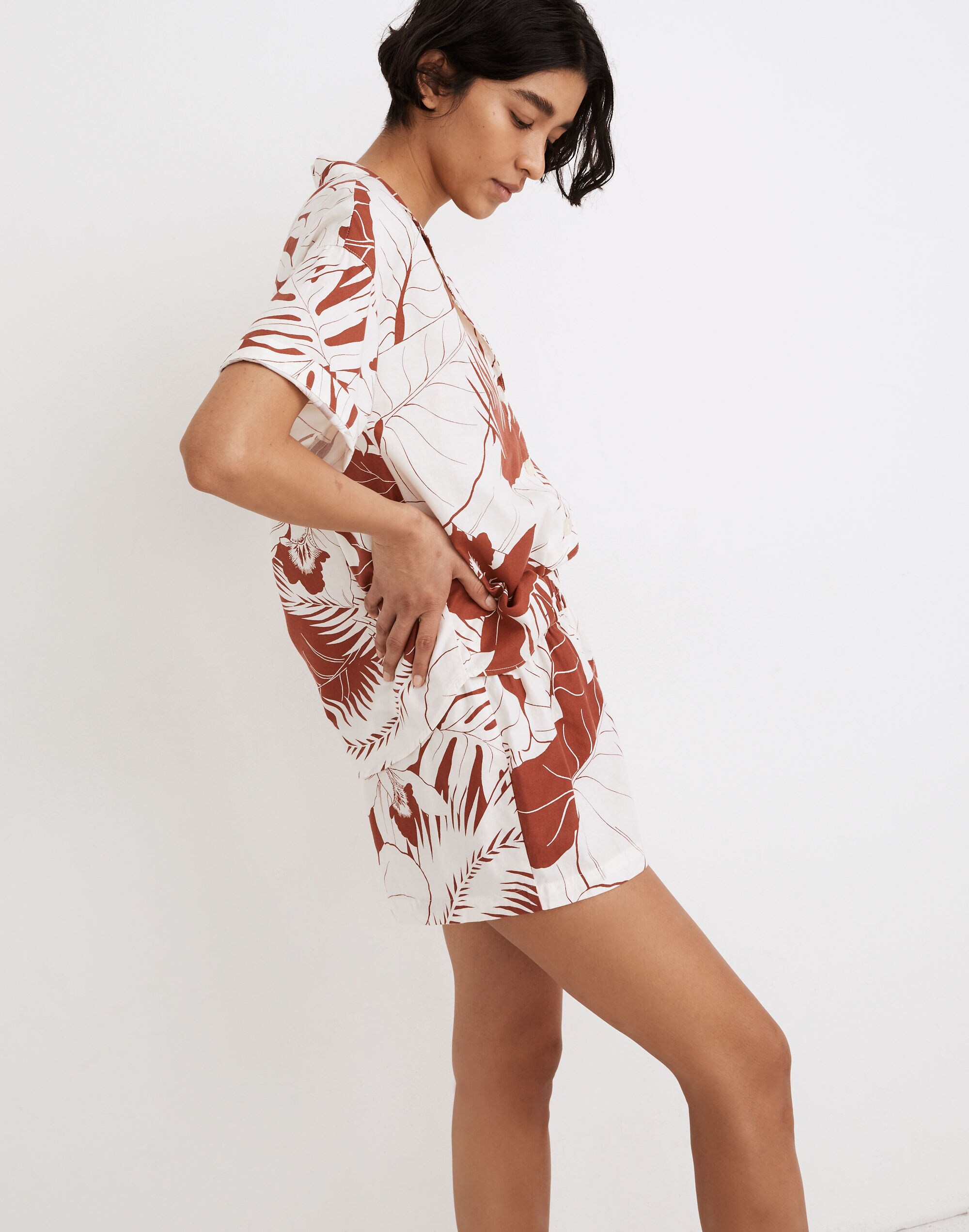 Oversized Pajama Shorts in Tropical Vacation