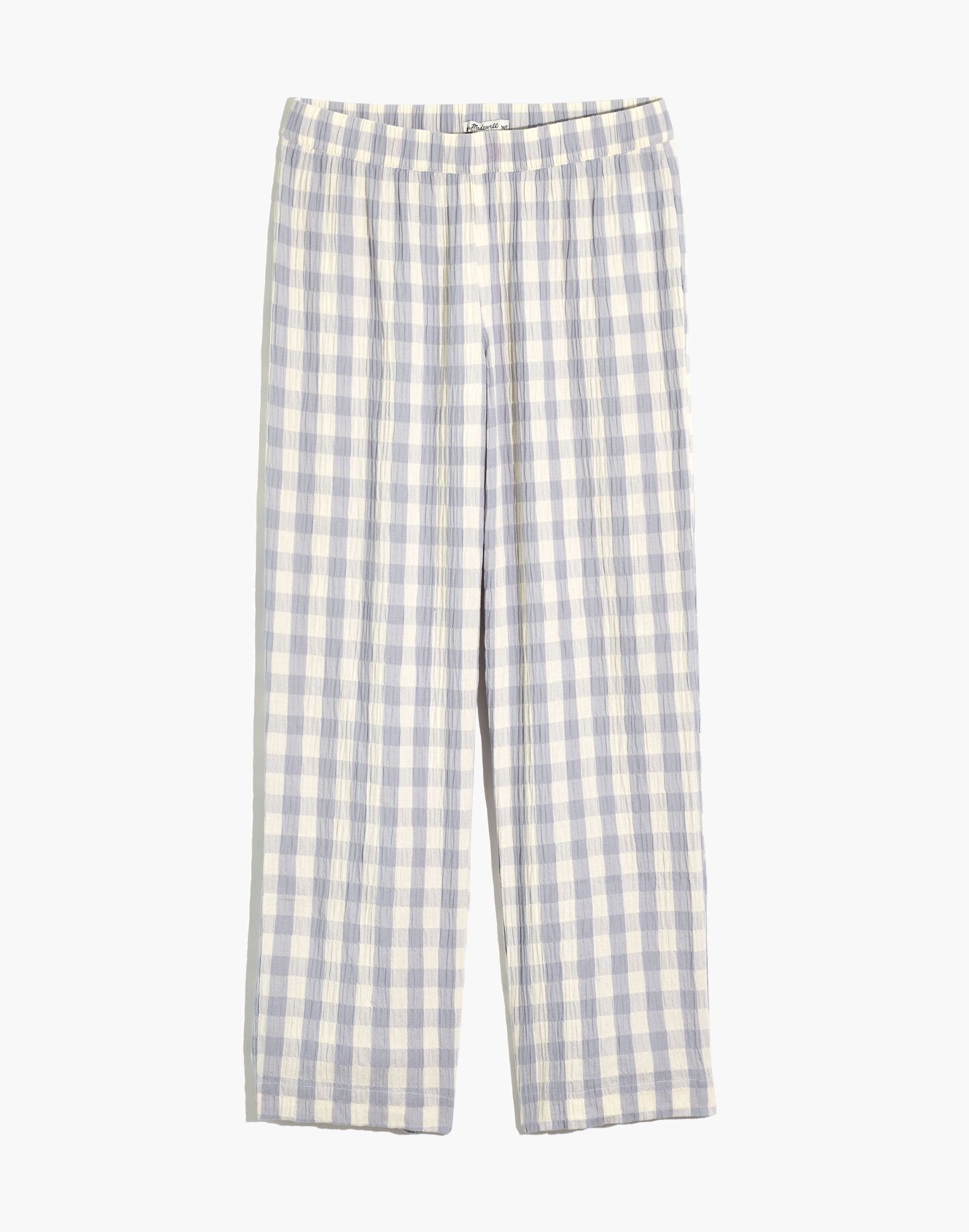 Crinkle Wide-Leg Pajama Pants in Gingham Check