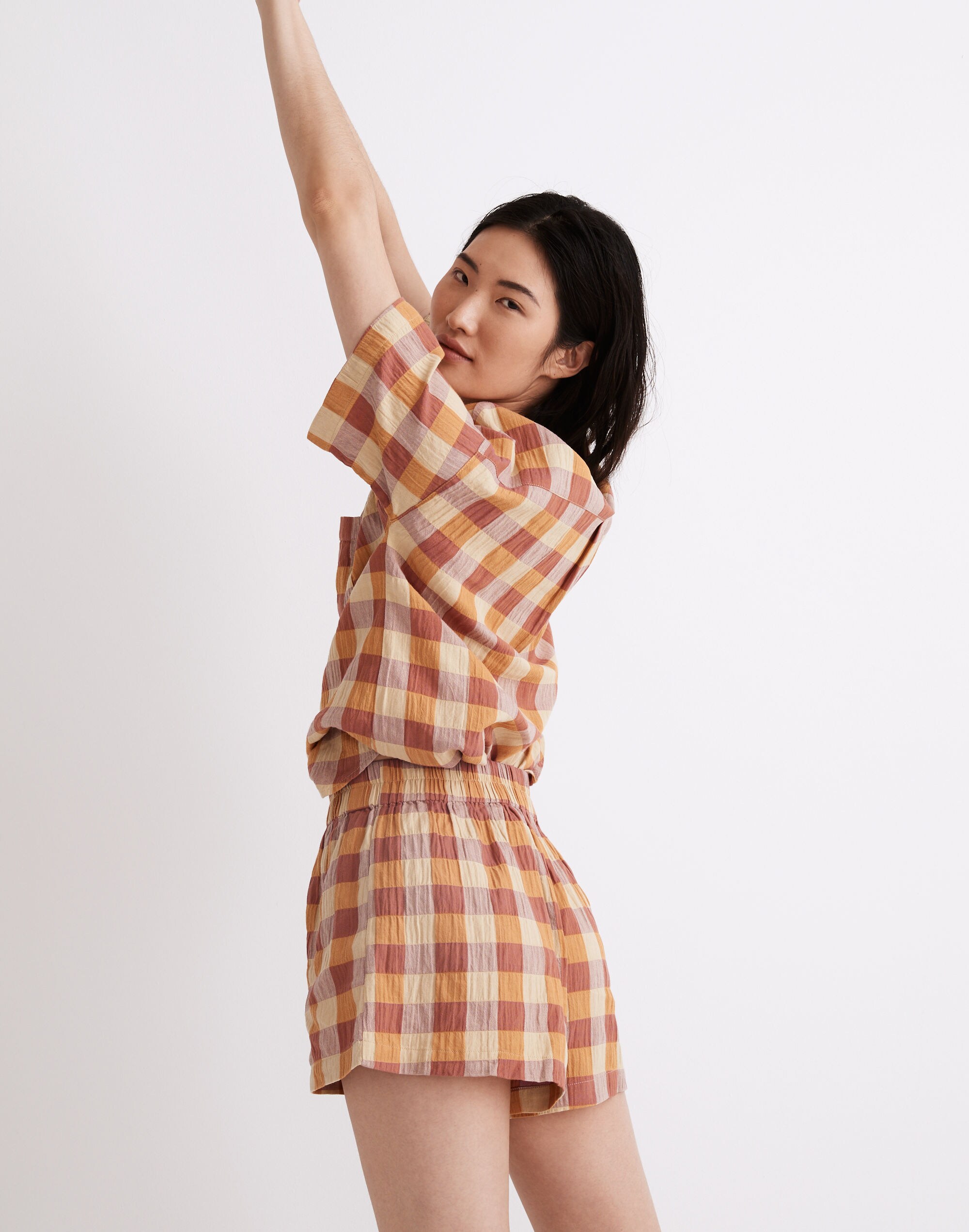 Crinkle Oversized Pajama Shorts in Gingham Check