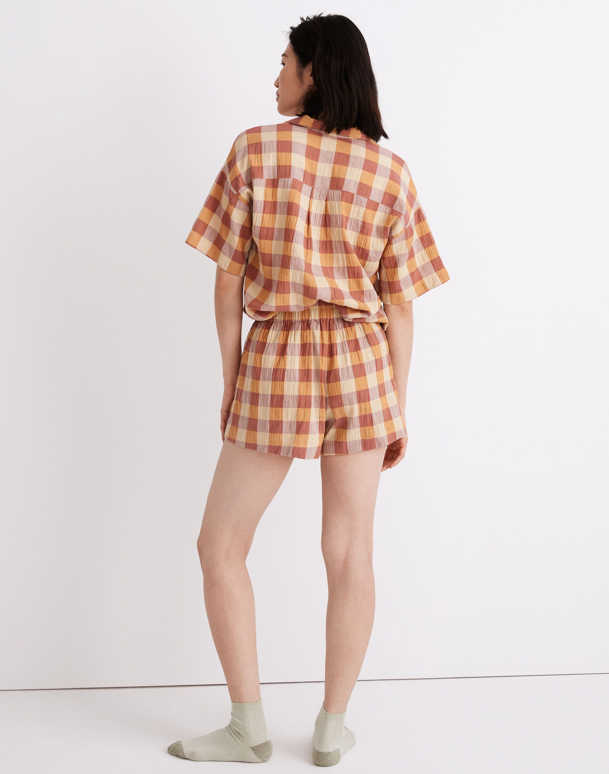 Crinkle Oversized Pajama Shorts in Gingham Check