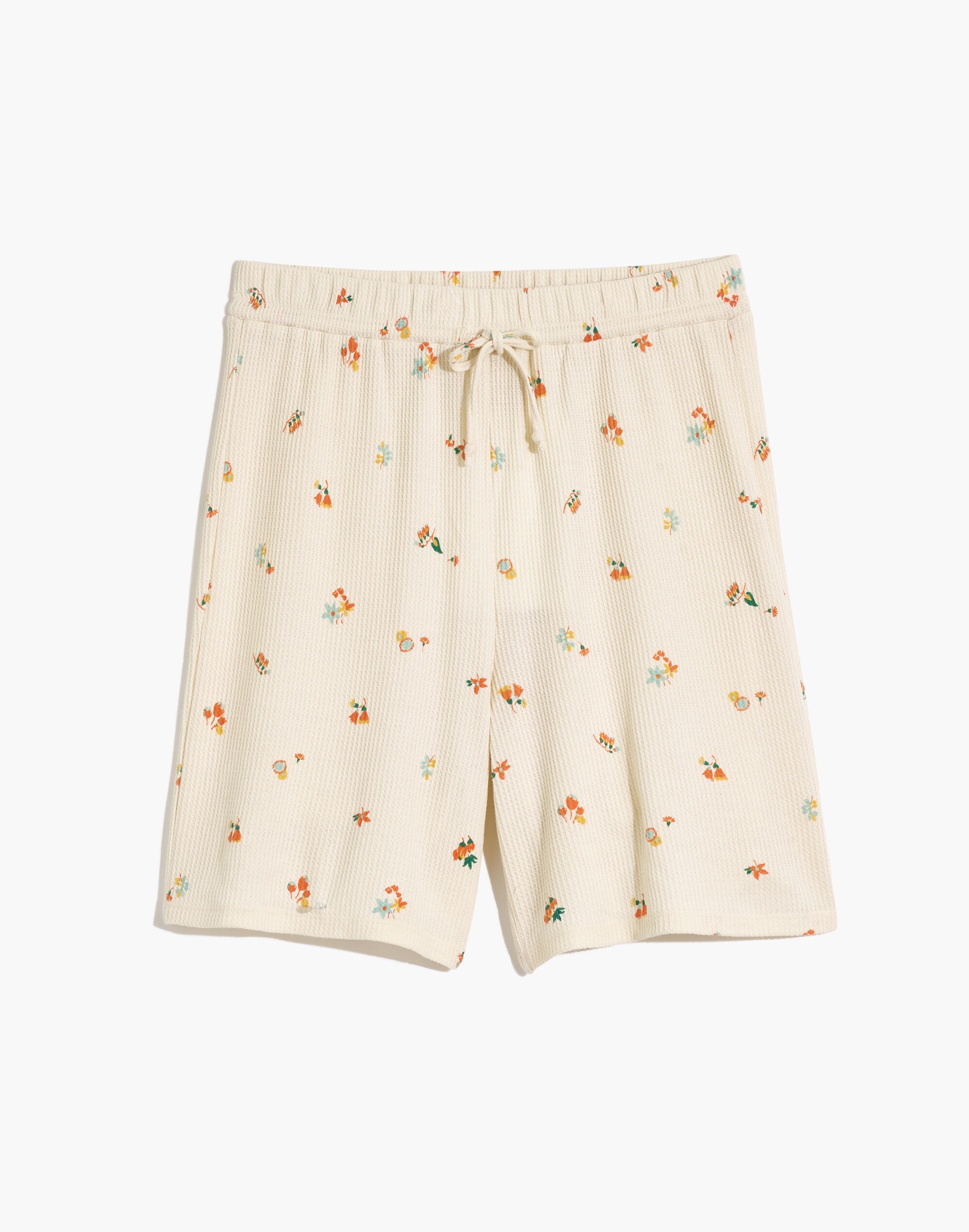 Waffle Knit Long Pajama Shorts in Floral Reef