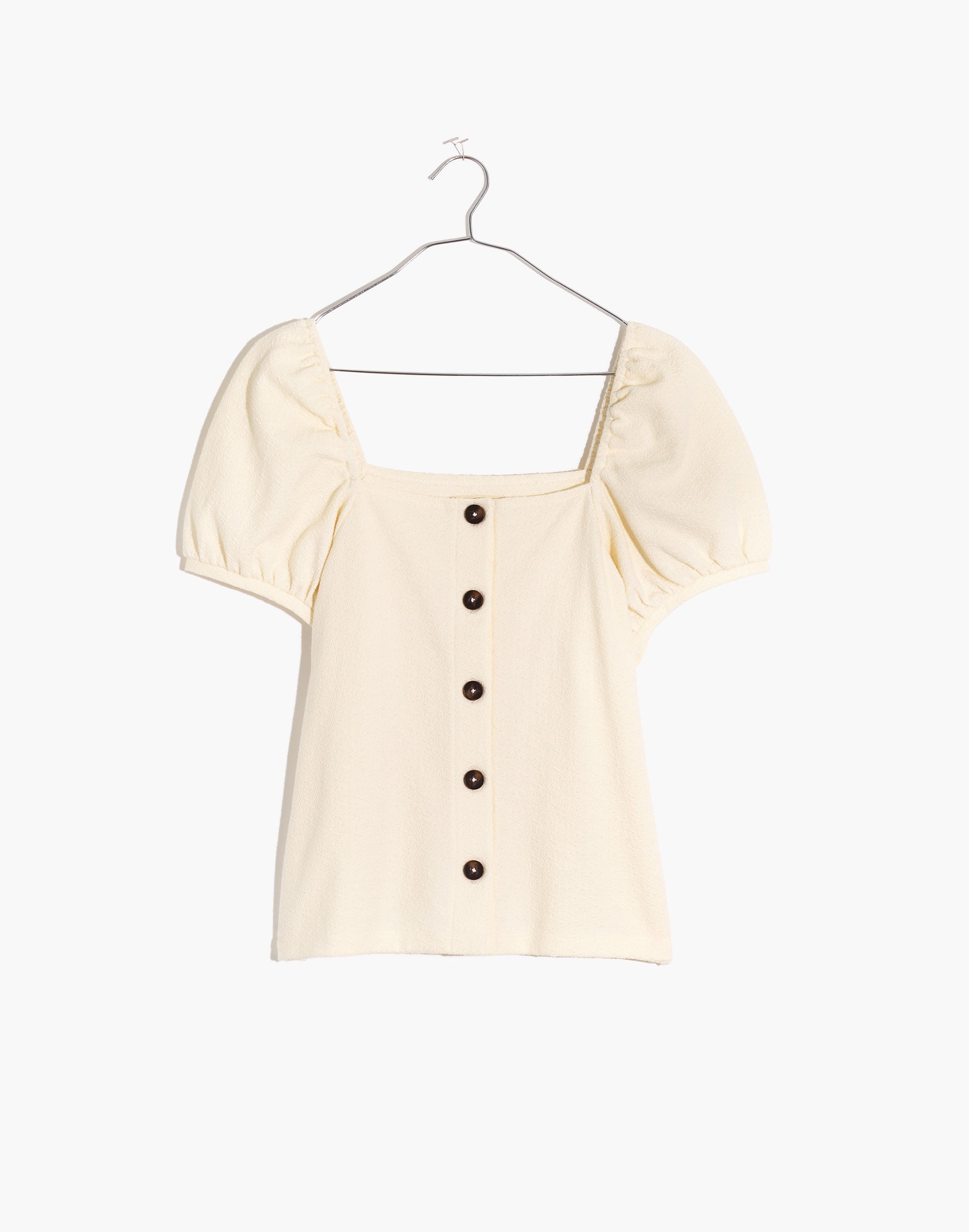 Jacquard Square-Neck Puff-Sleeve Top