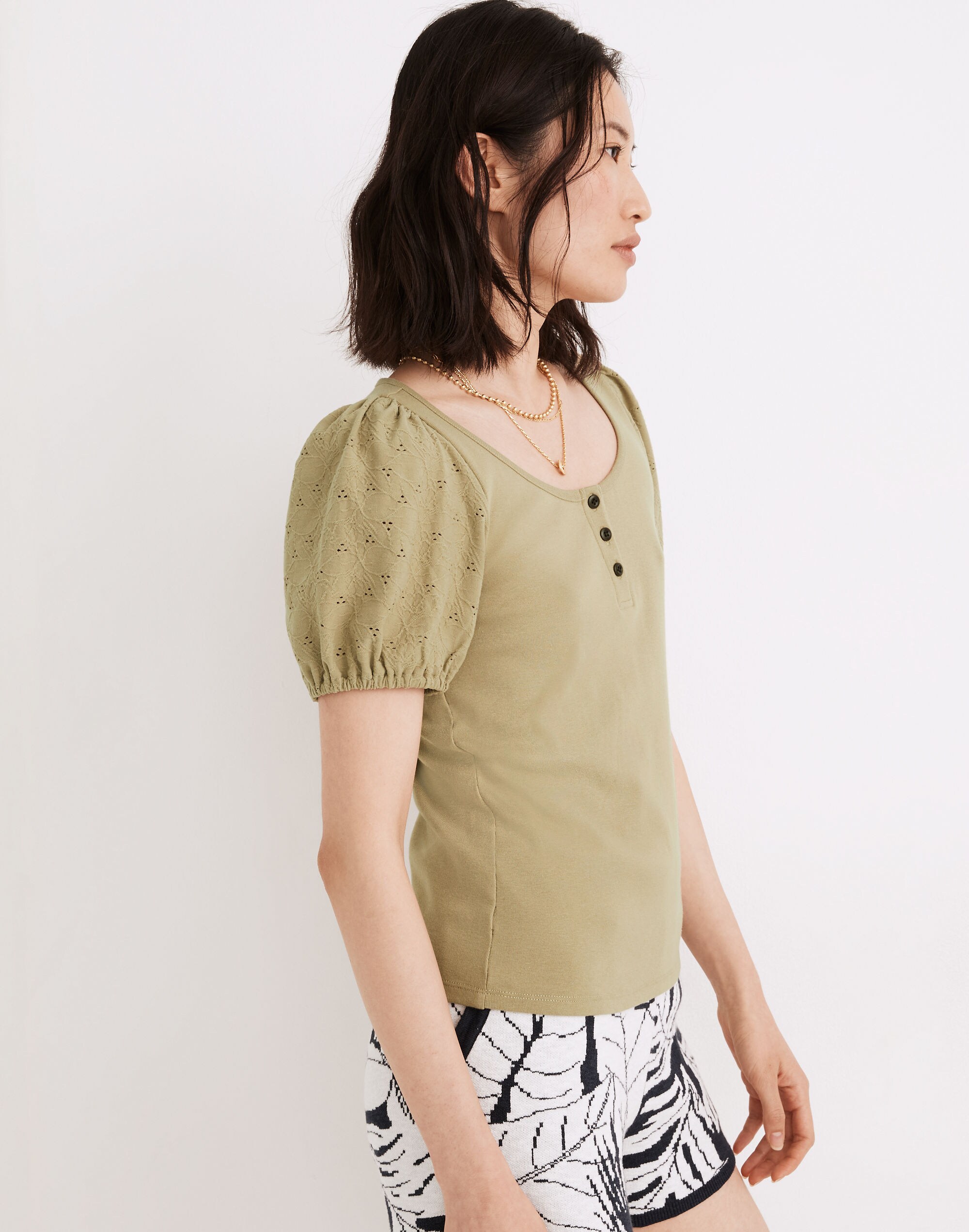 Eyelet-Sleeve Henley Top