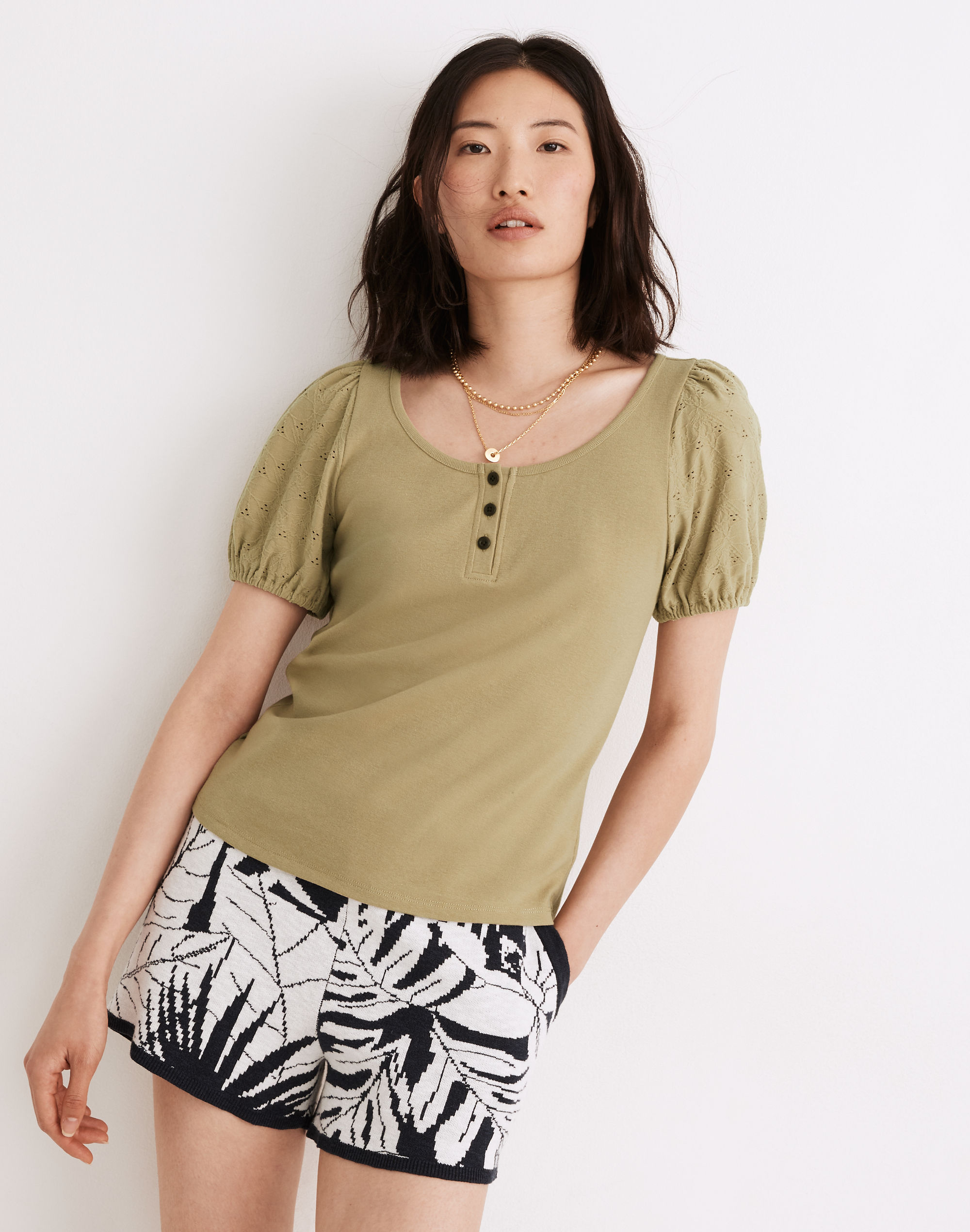 Eyelet-Sleeve Henley Top