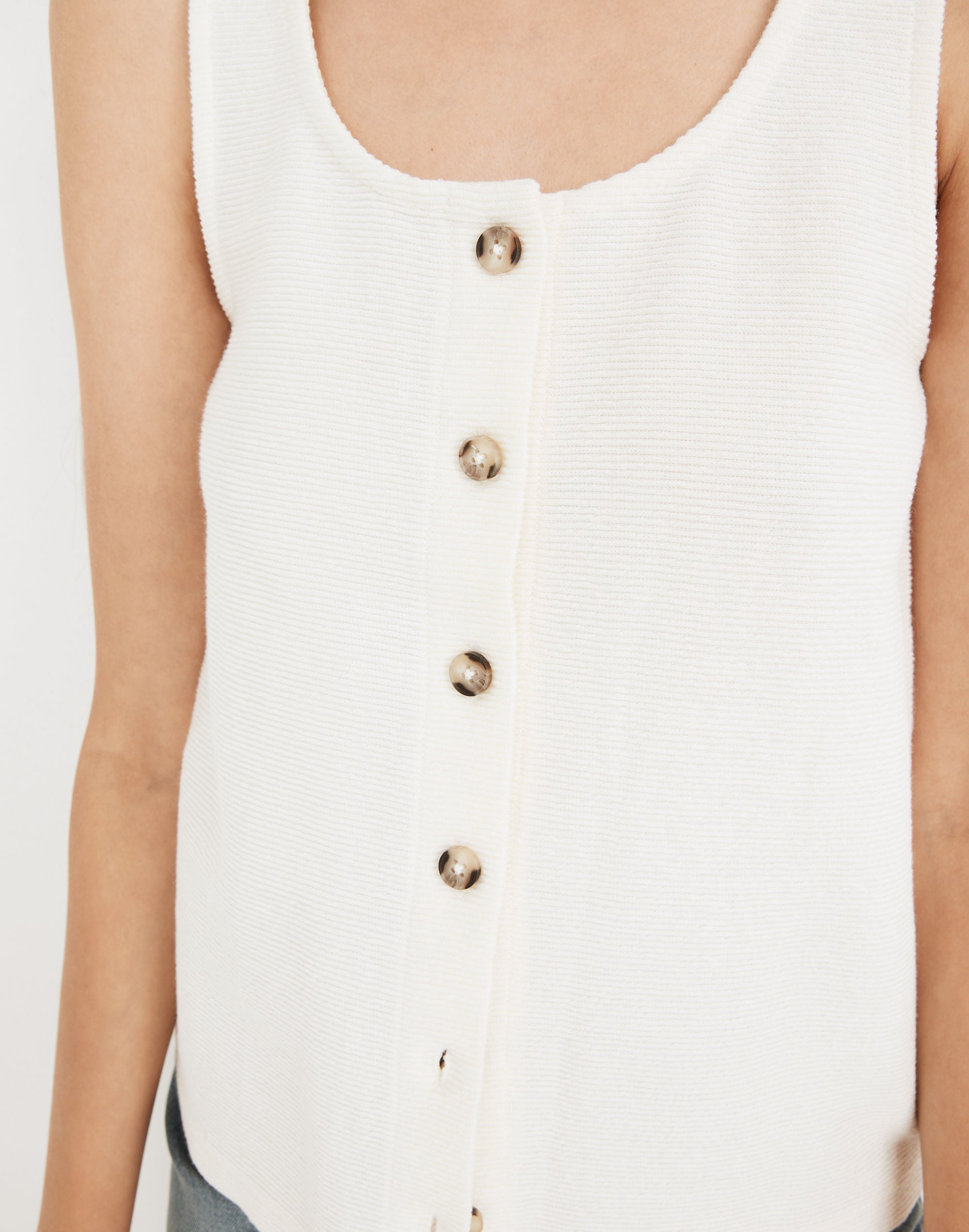 Ottoman Jacquard Button-Front Tank