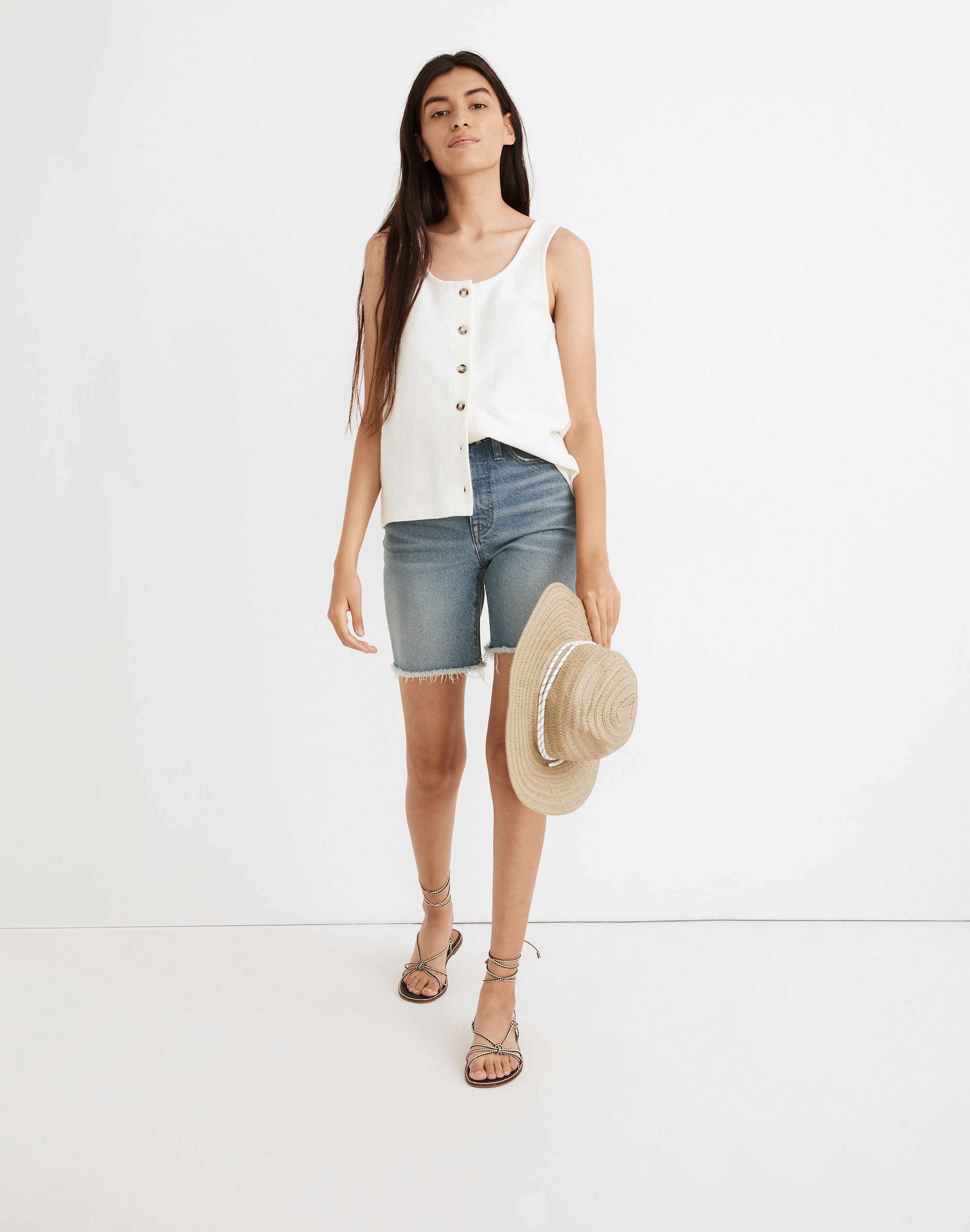 Ottoman Jacquard Button-Front Tank