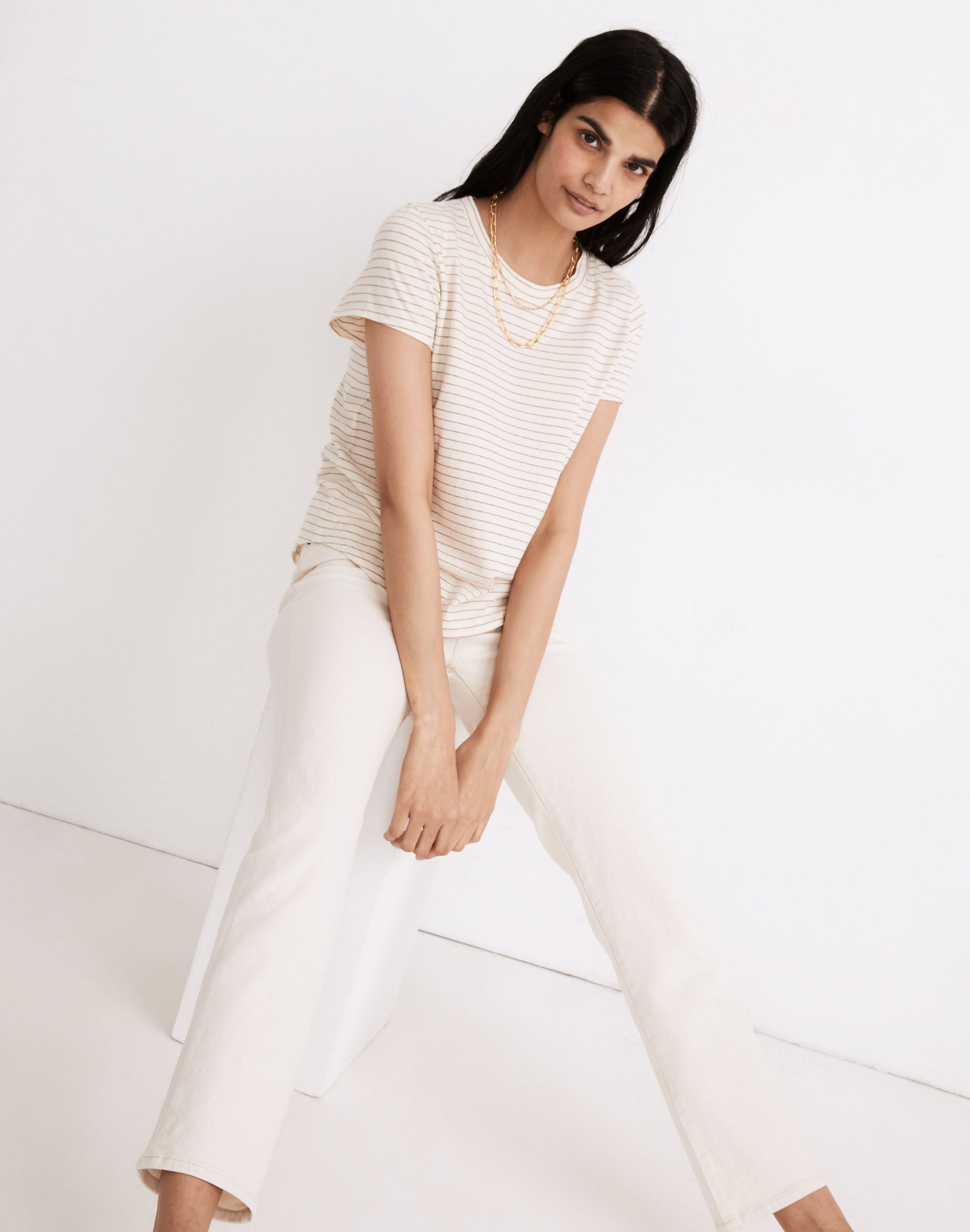 Undyed Cotton Shrunken Shirttail Tee in Stripe