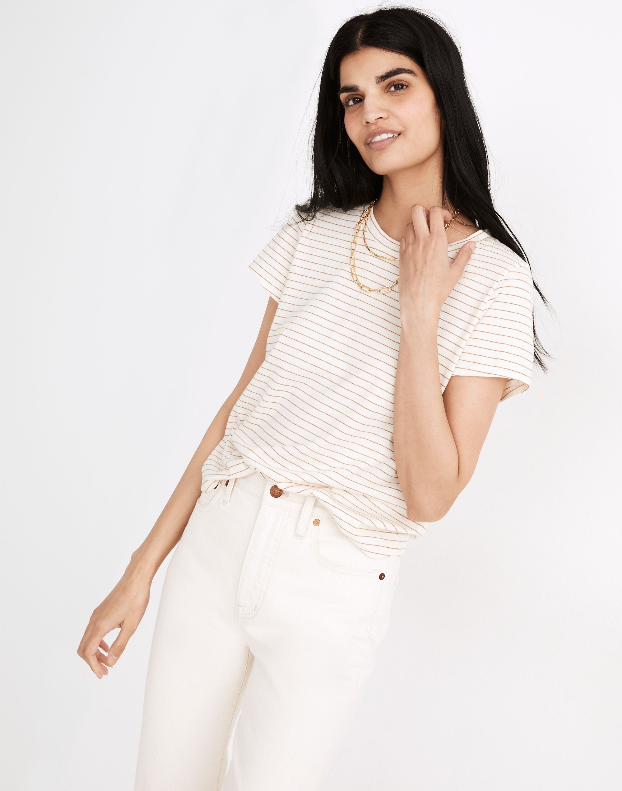 Undyed Cotton Shrunken Shirttail Tee in Stripe