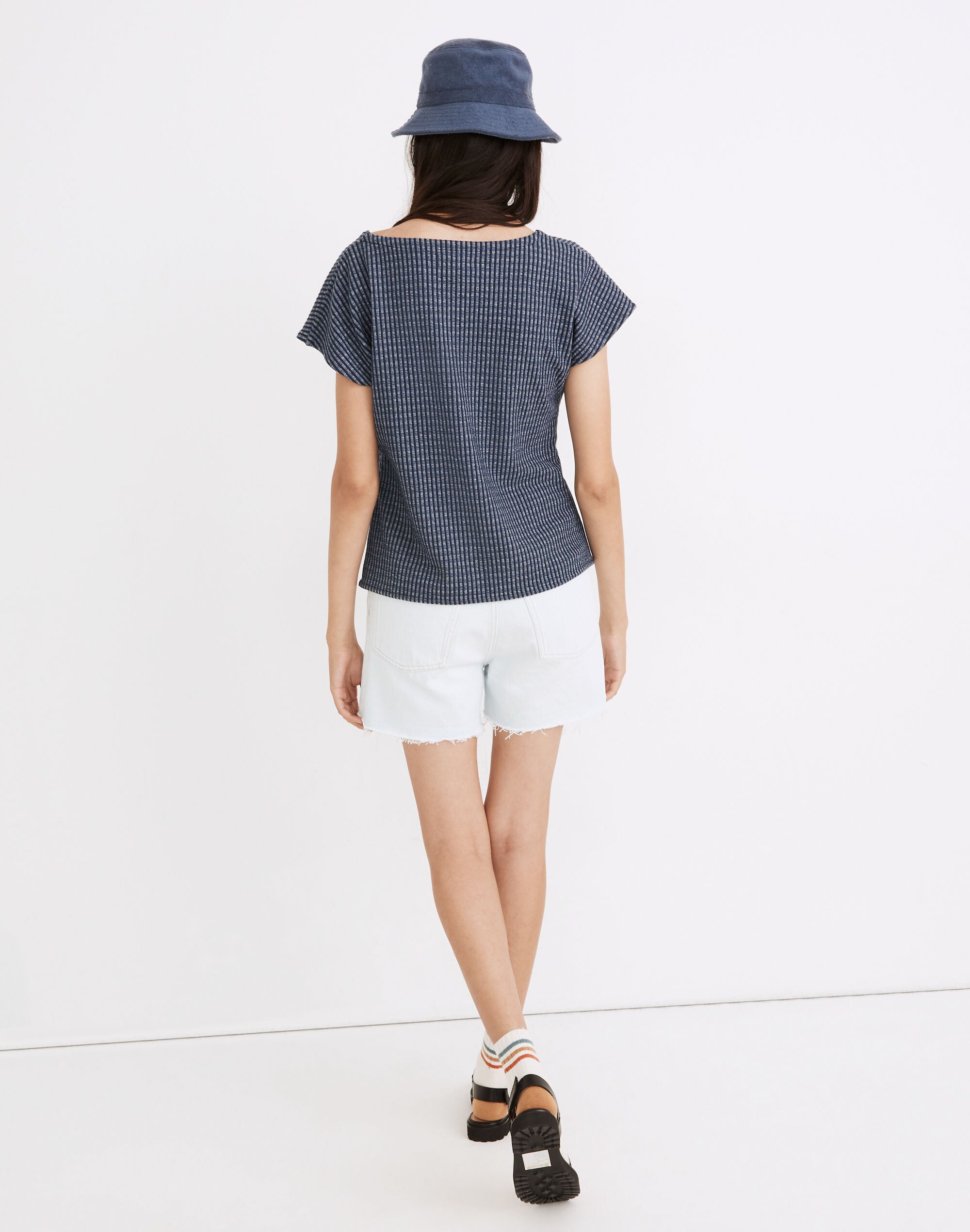 Gingham Knit Square-Neck Top