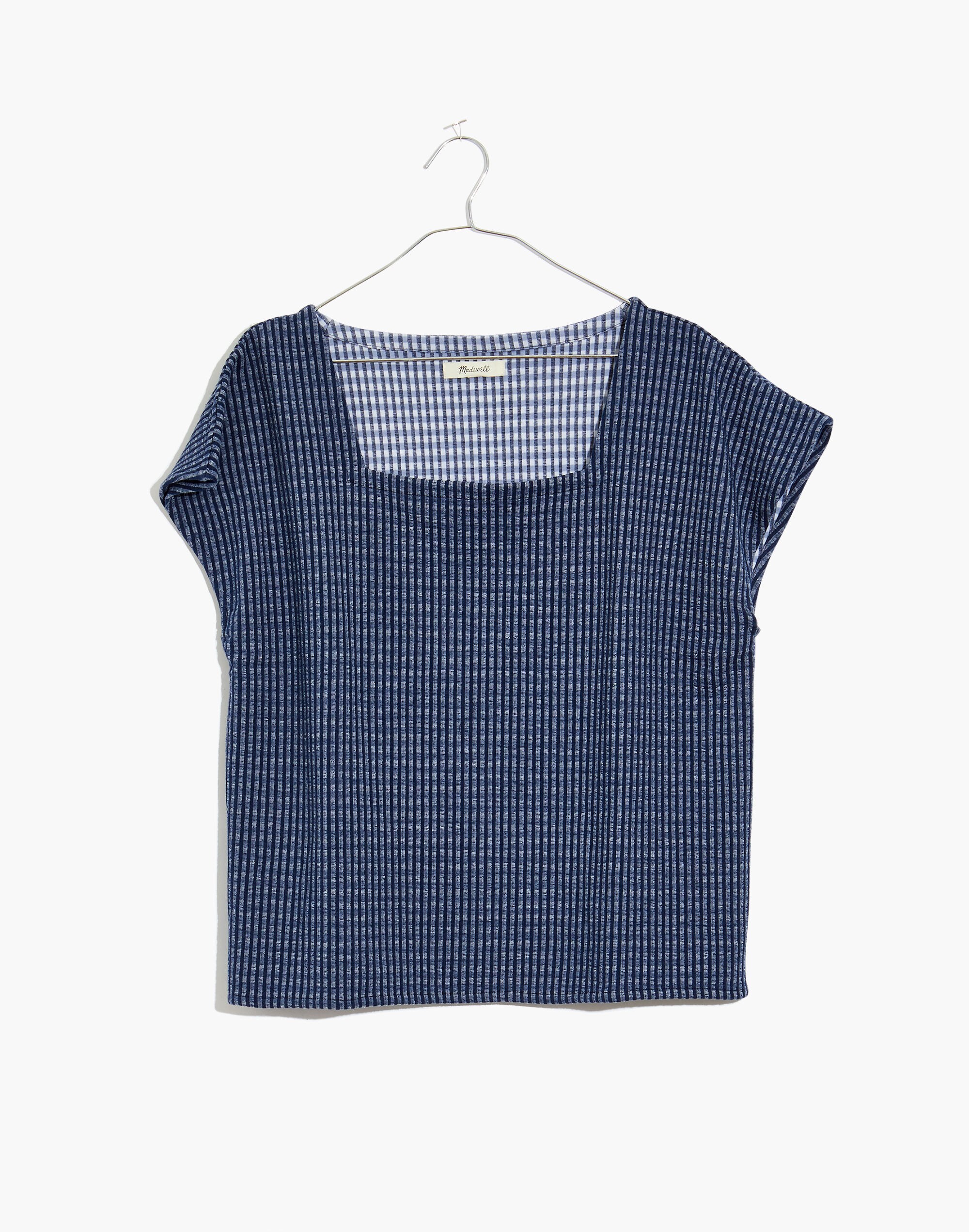 Gingham Knit Square-Neck Top