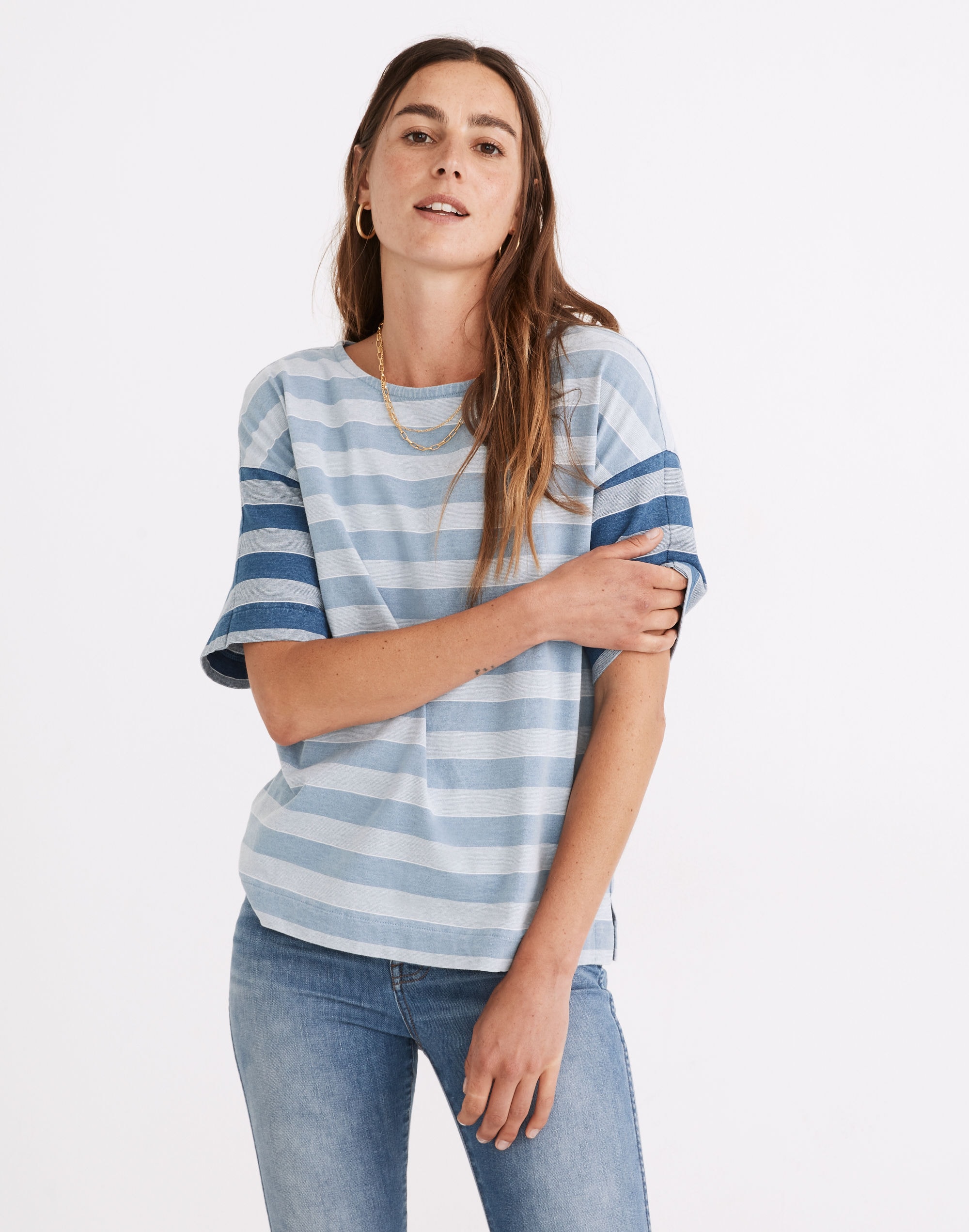 indigo stripe-block tee