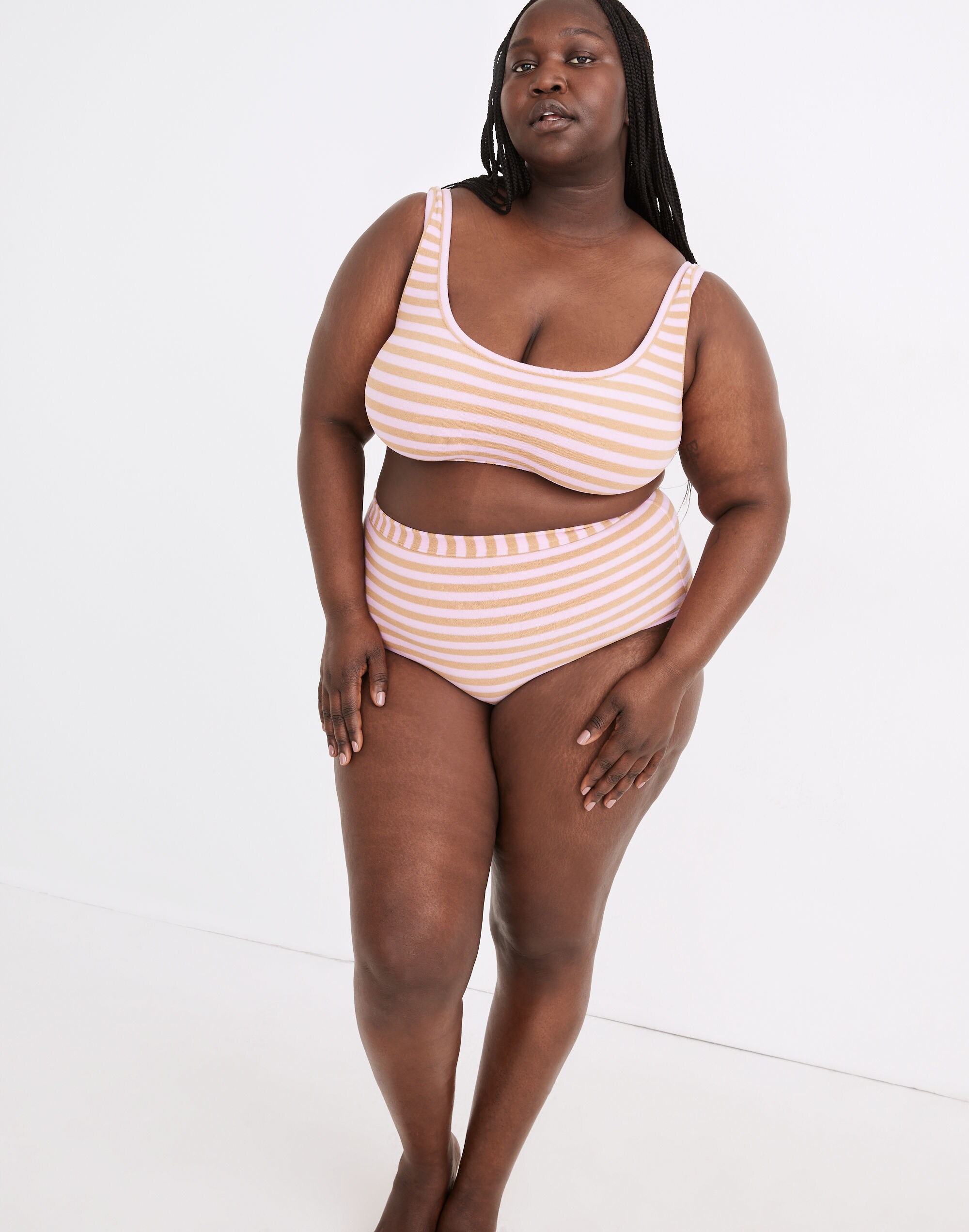 Plus Madewell Striped Terry Curved-Waist Bikini Bottom