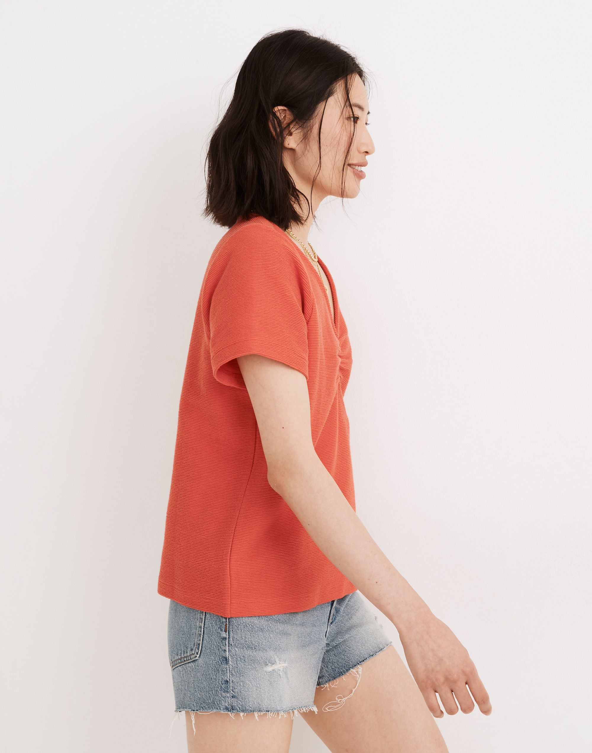 Ottoman Jacquard Ruched-Front Top