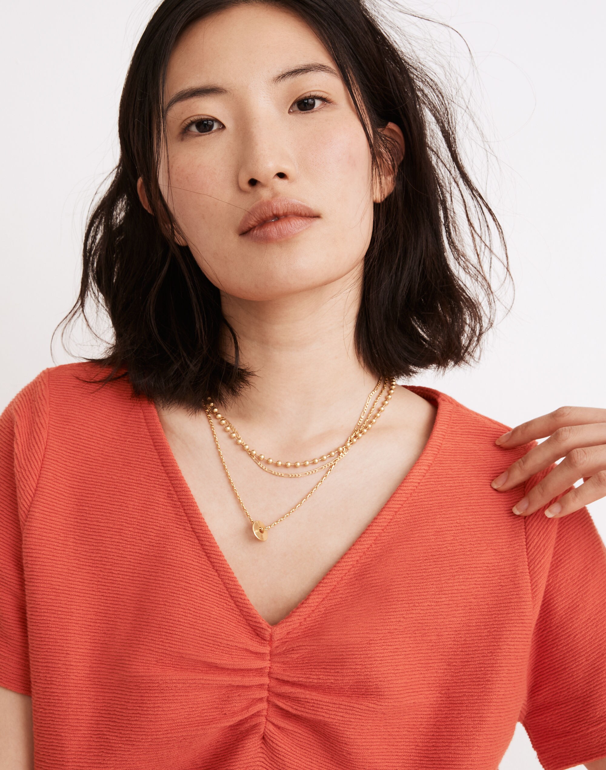 Ottoman Jacquard Ruched-Front Top