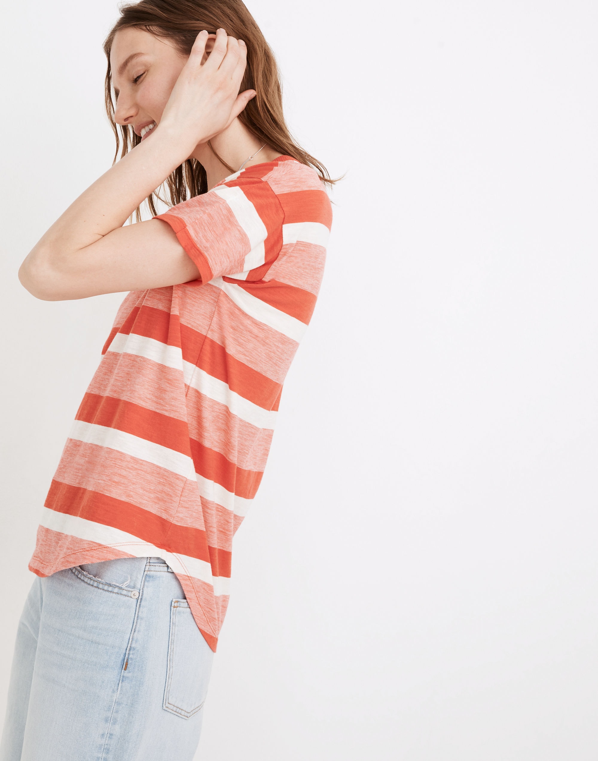 Whisper Cotton Rib-Crewneck Tee in Milner Stripe