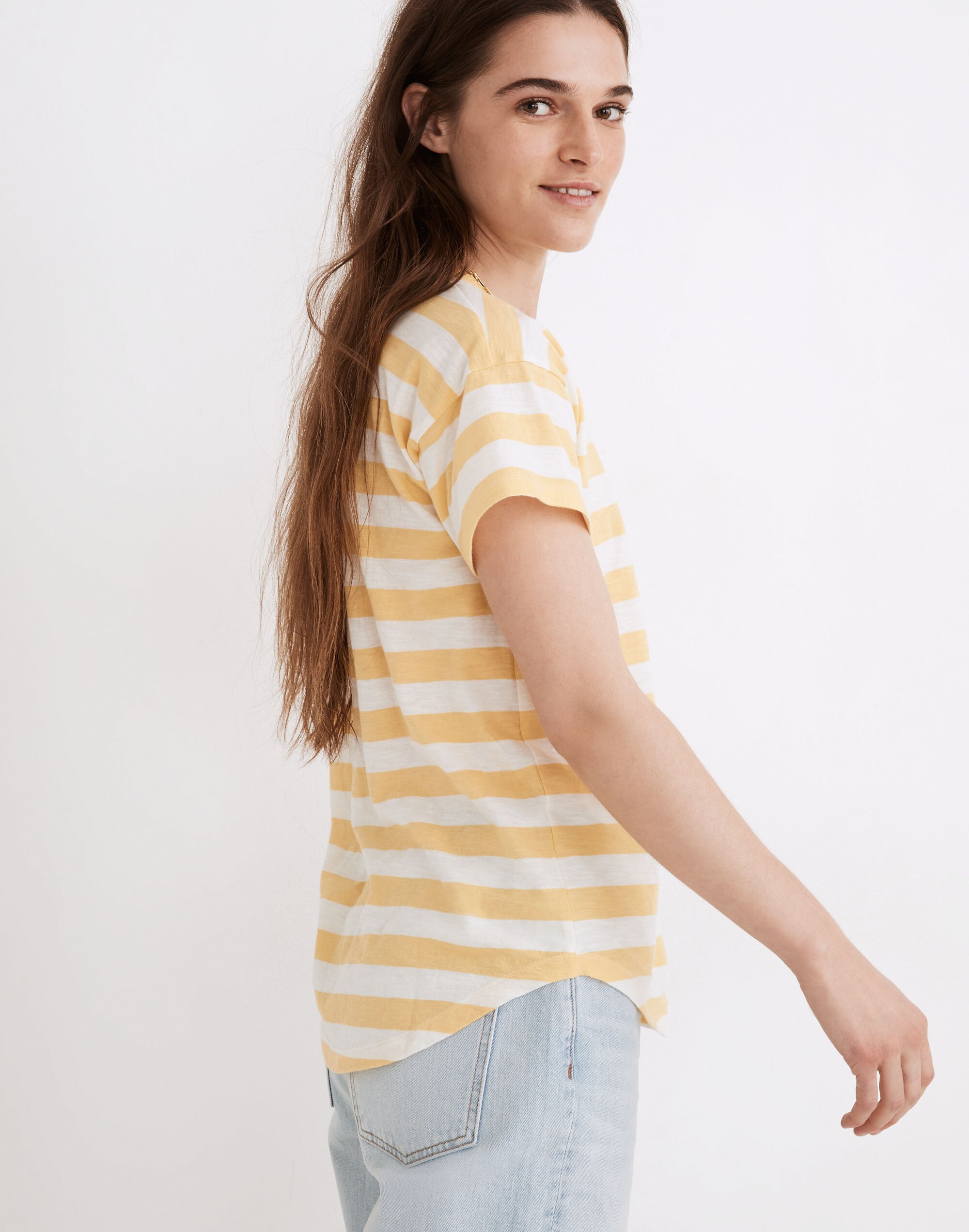 Whisper Cotton Rib-Crewneck Tee in Bastian Stripe