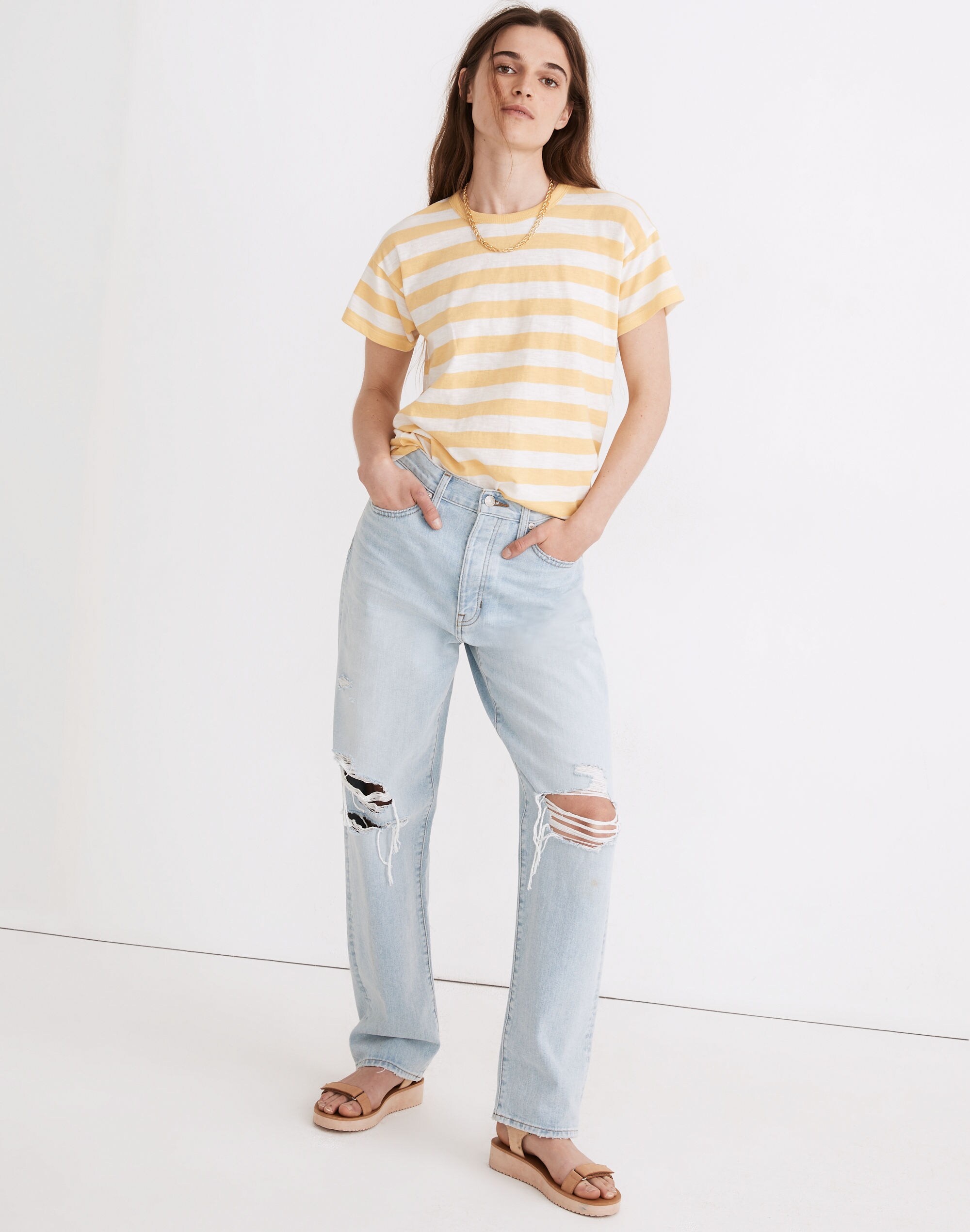 Whisper Cotton Rib-Crewneck Tee in Bastian Stripe