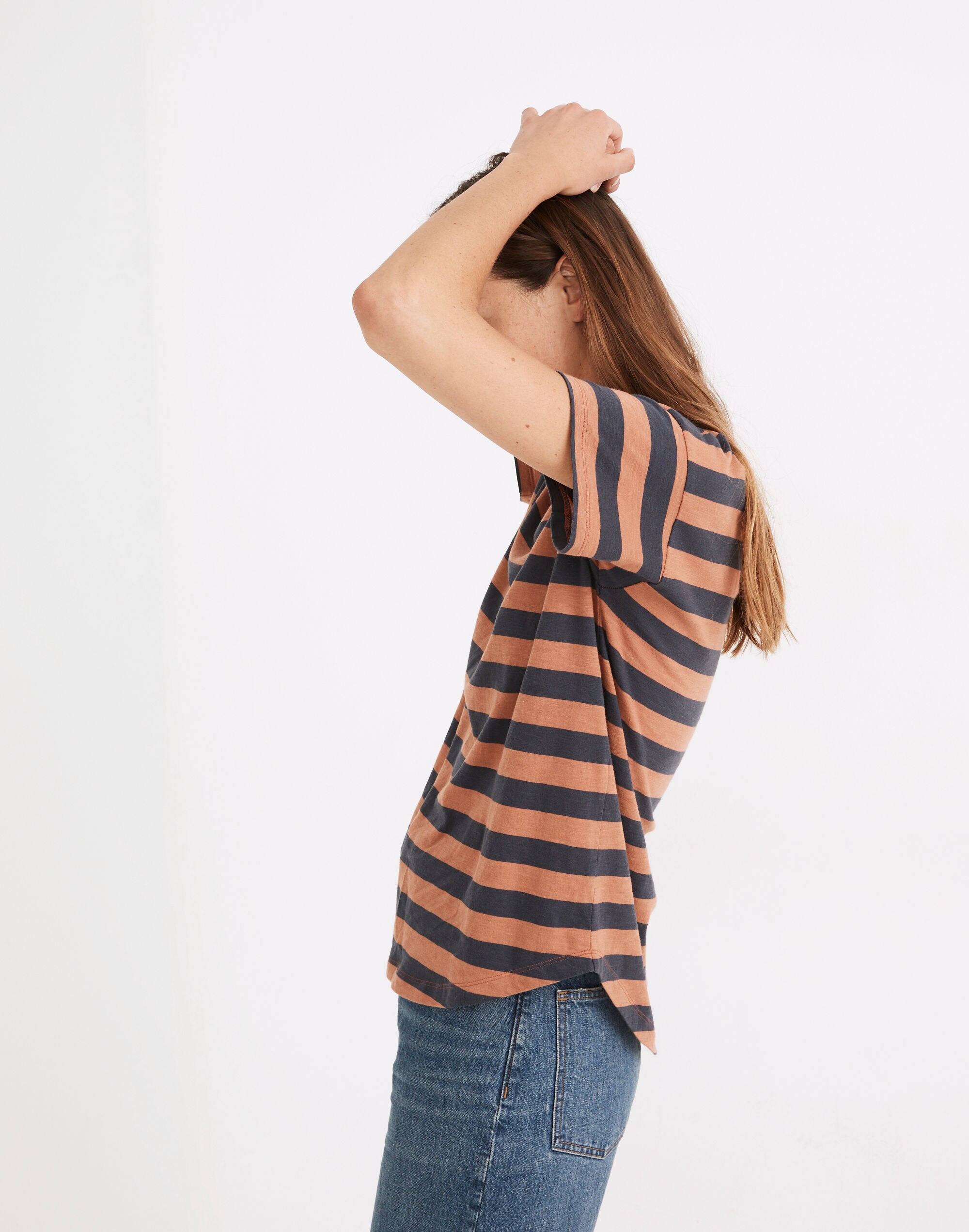 Whisper Cotton Rib-Crewneck Tee in Bastian Stripe