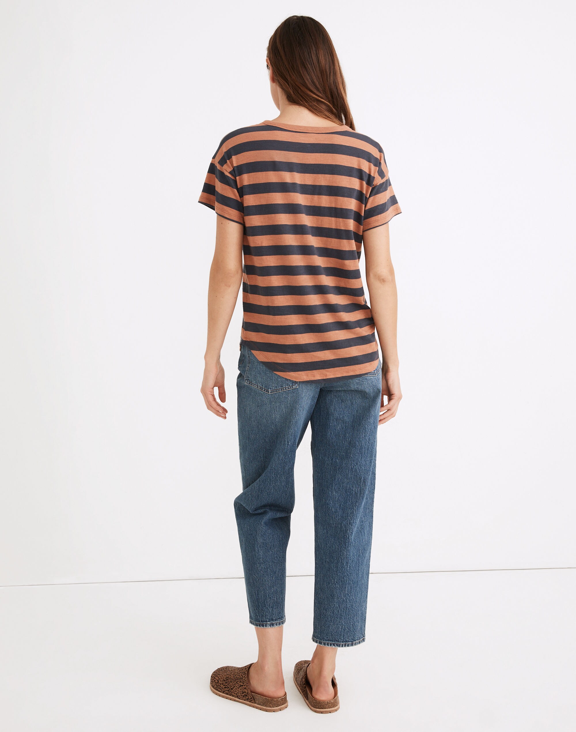 Whisper Cotton Rib-Crewneck Tee in Bastian Stripe