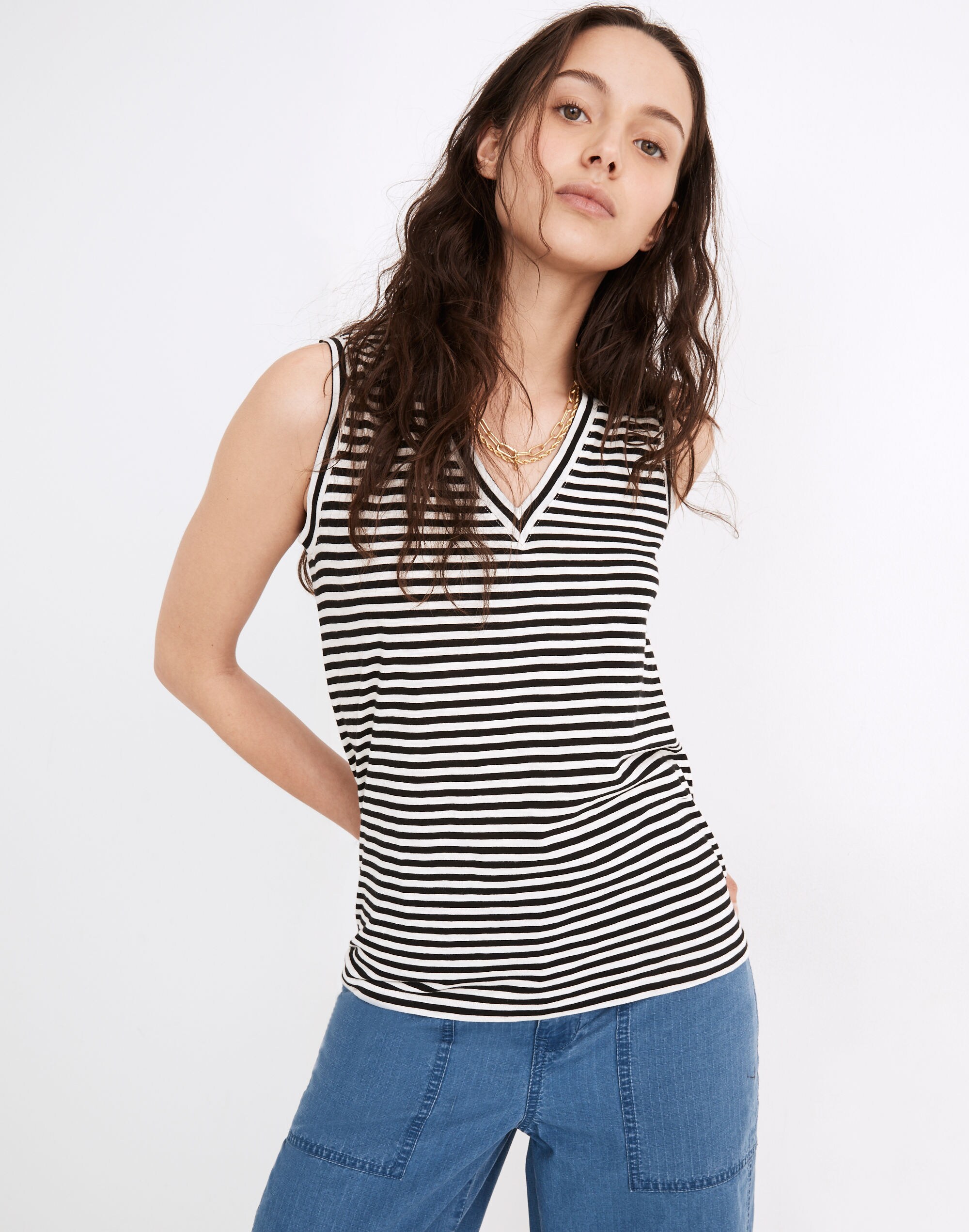 Whisper Cotton V-Neck Tank in Tierney Stripe