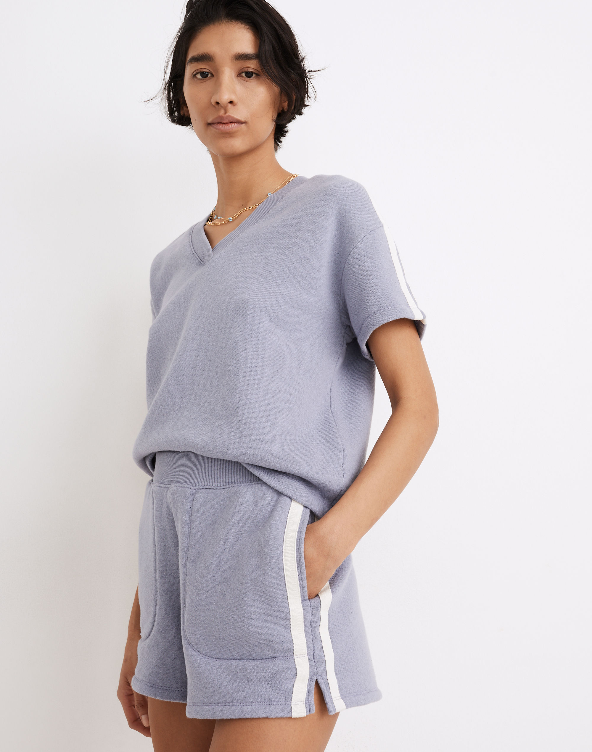 MWL Airyterry Stitched-Pocket Sweatshorts: Varsity-Striped Edition