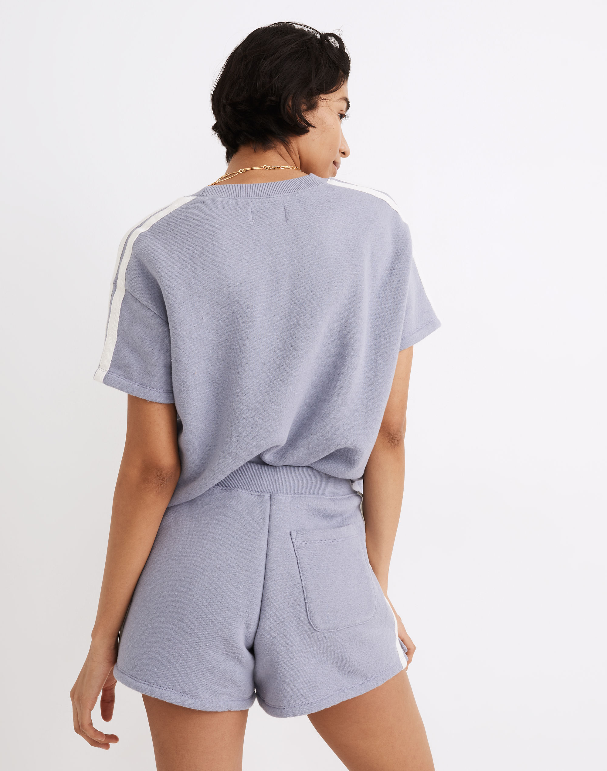 MWL Airyterry Stitched-Pocket Sweatshorts: Varsity-Striped Edition