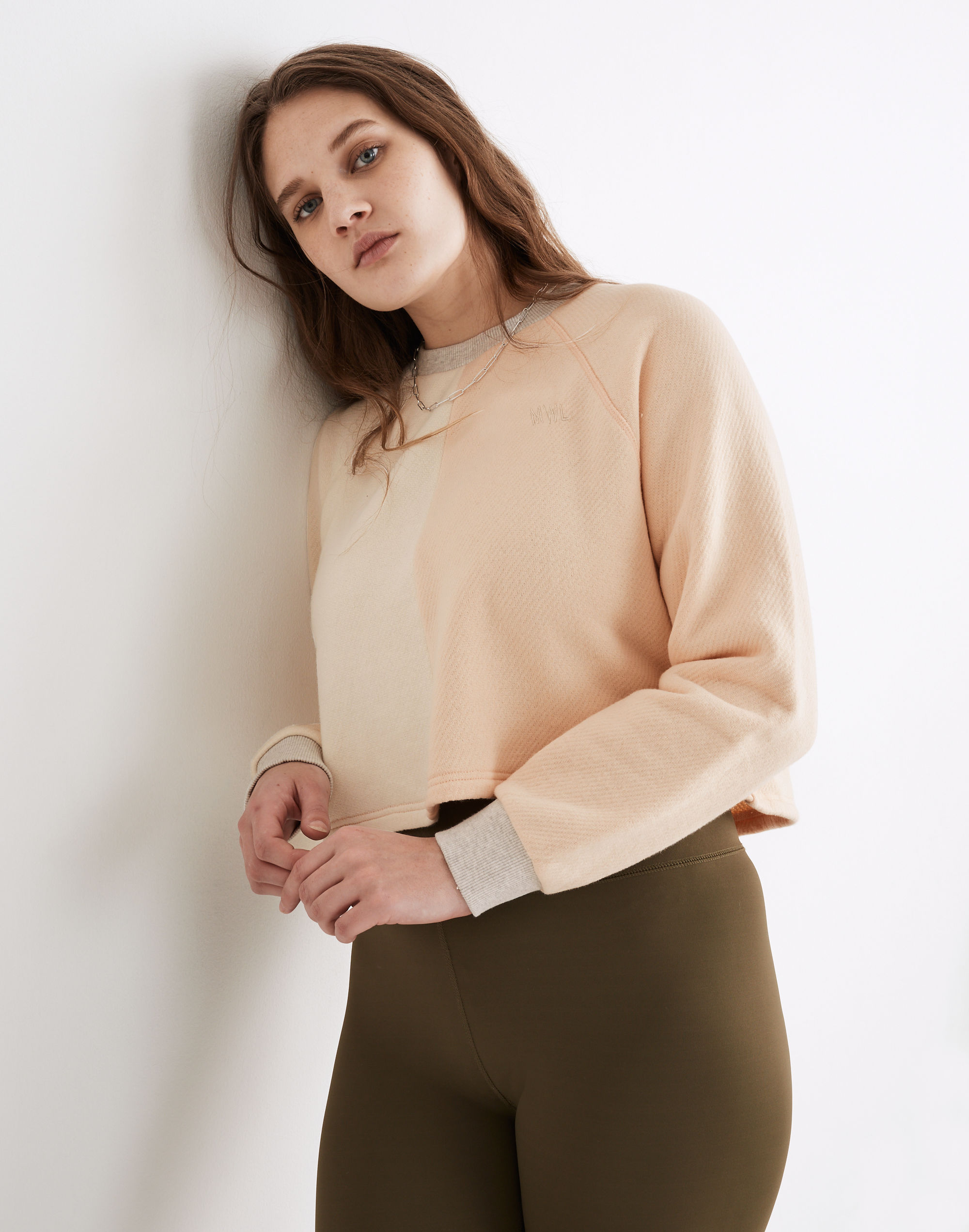 mwl airyterry colorblock crop sweatshirt