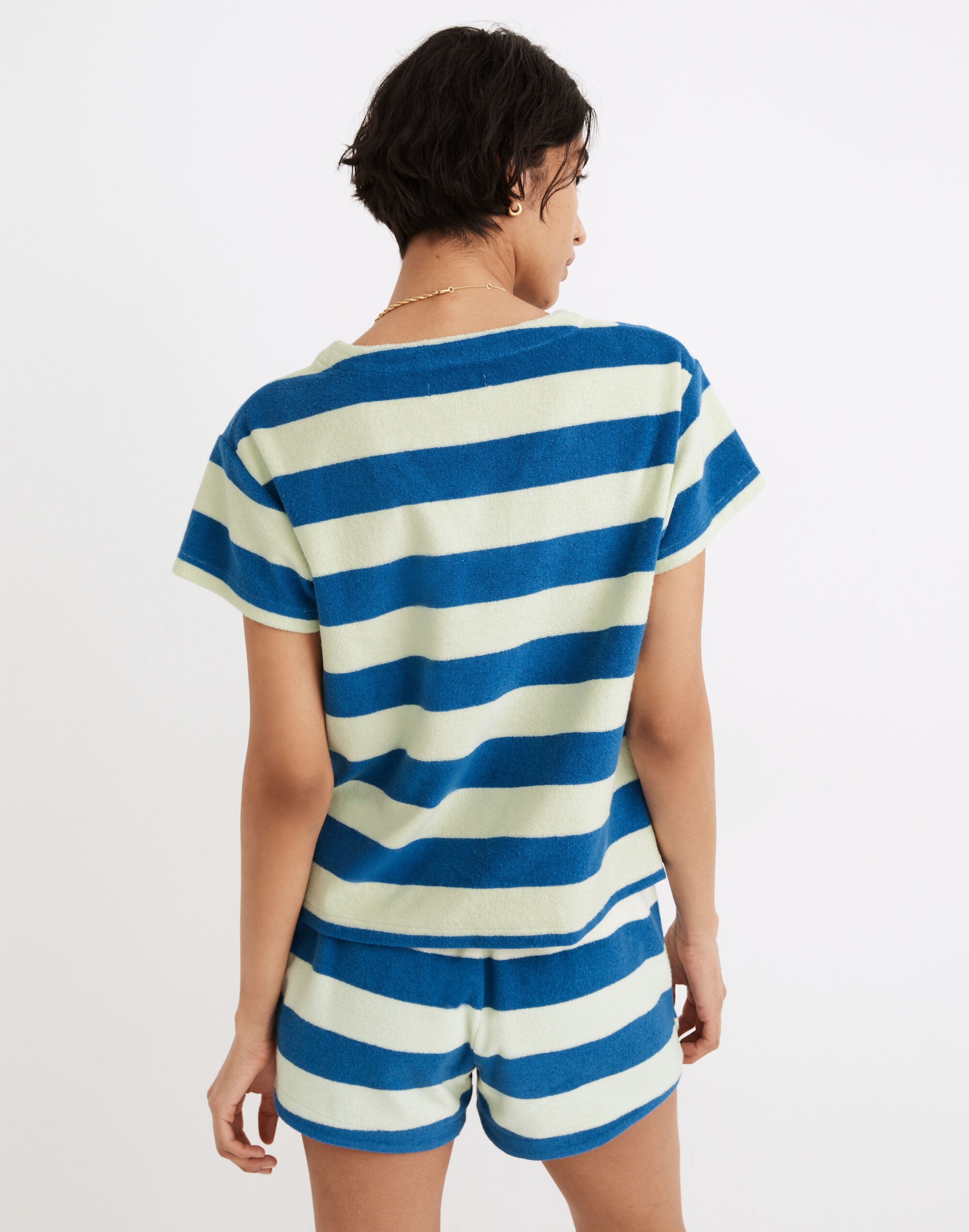 MWL Retroterry V-Neck Pocket Top in Rugby Stripe