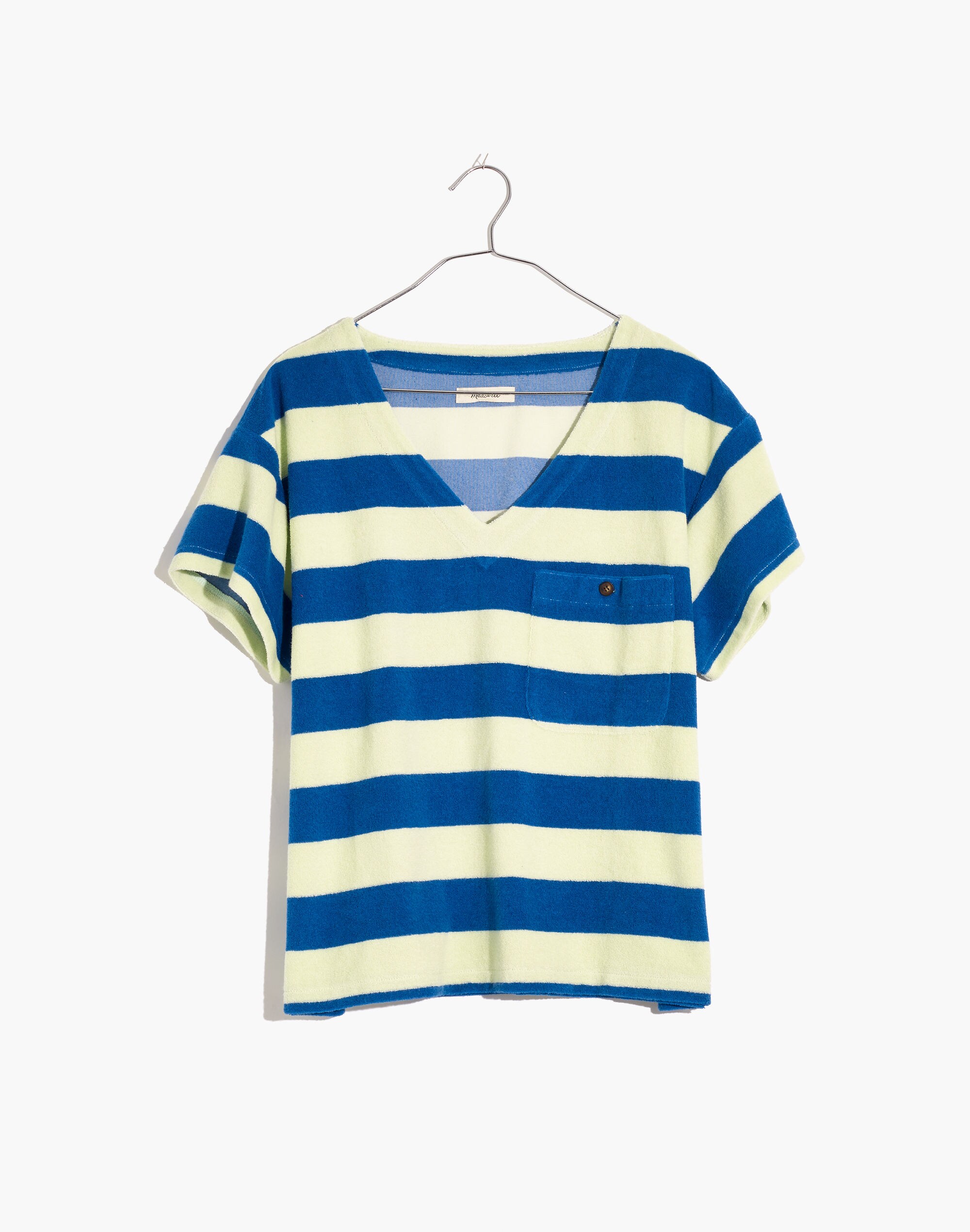 MWL Retroterry V-Neck Pocket Top in Rugby Stripe