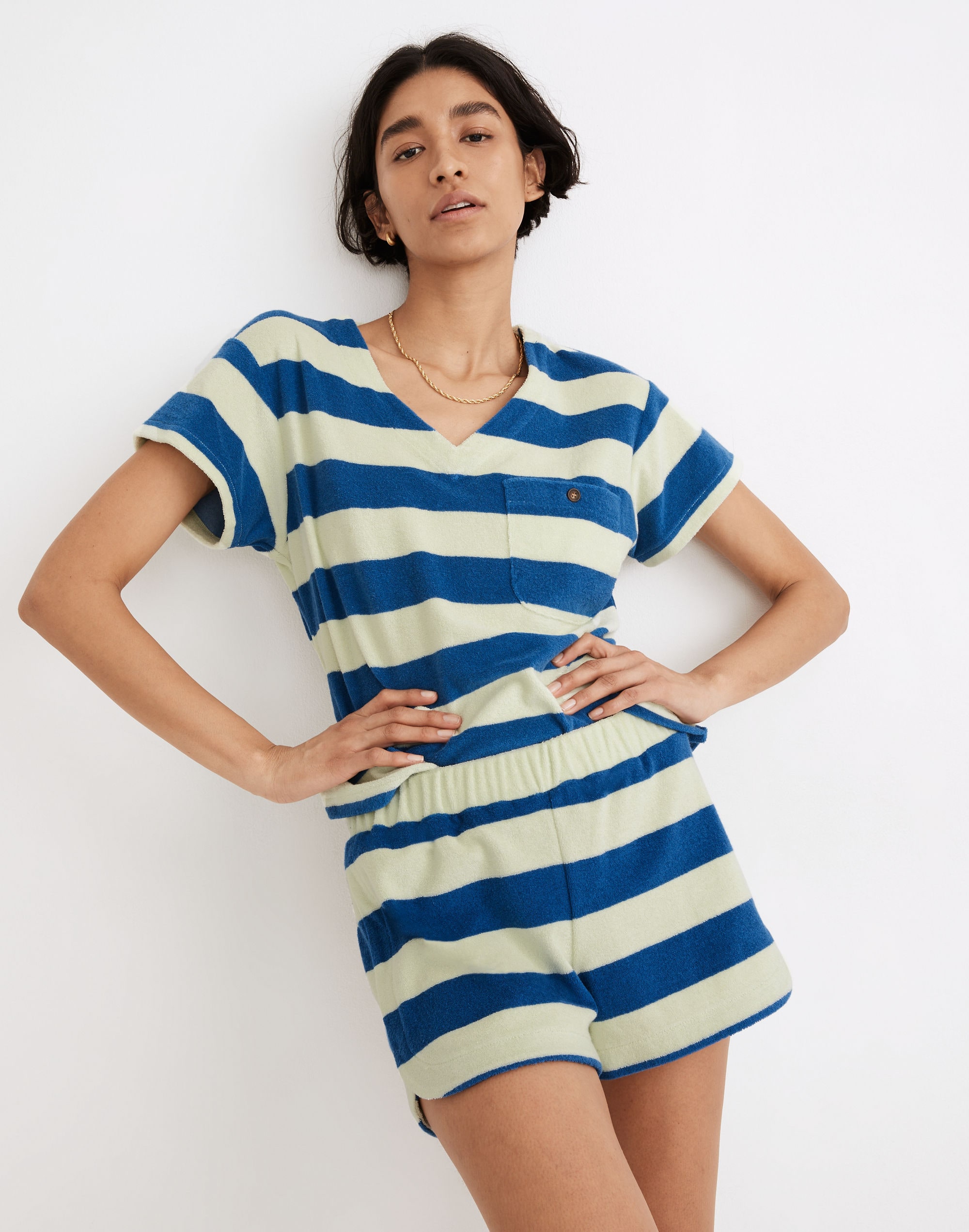 mwl retroterry dolphin shorts in rugby stripe